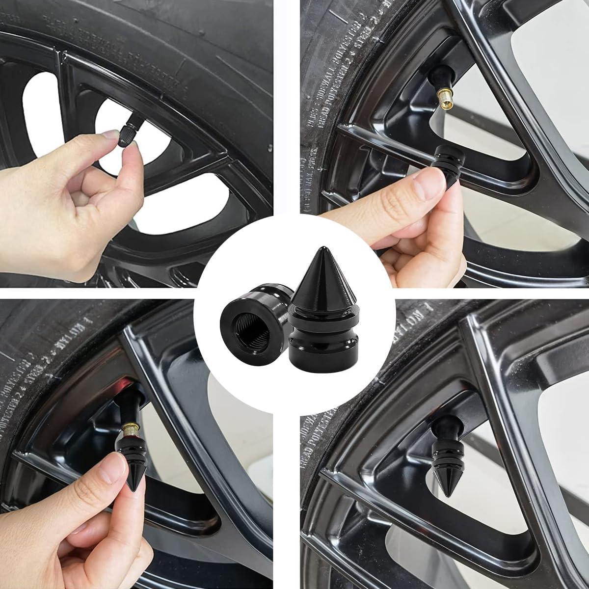 4 Tapones de Válvula de Neumático Aluminio Povtii Negro