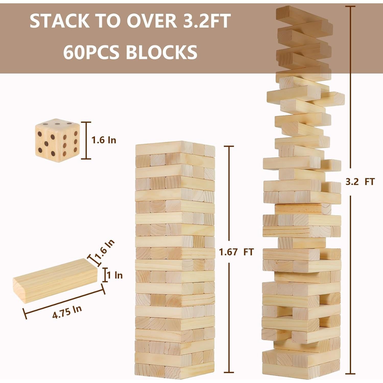 Juego de Torre de Caída Aivalas 60 Piezas Madera 0.97 m