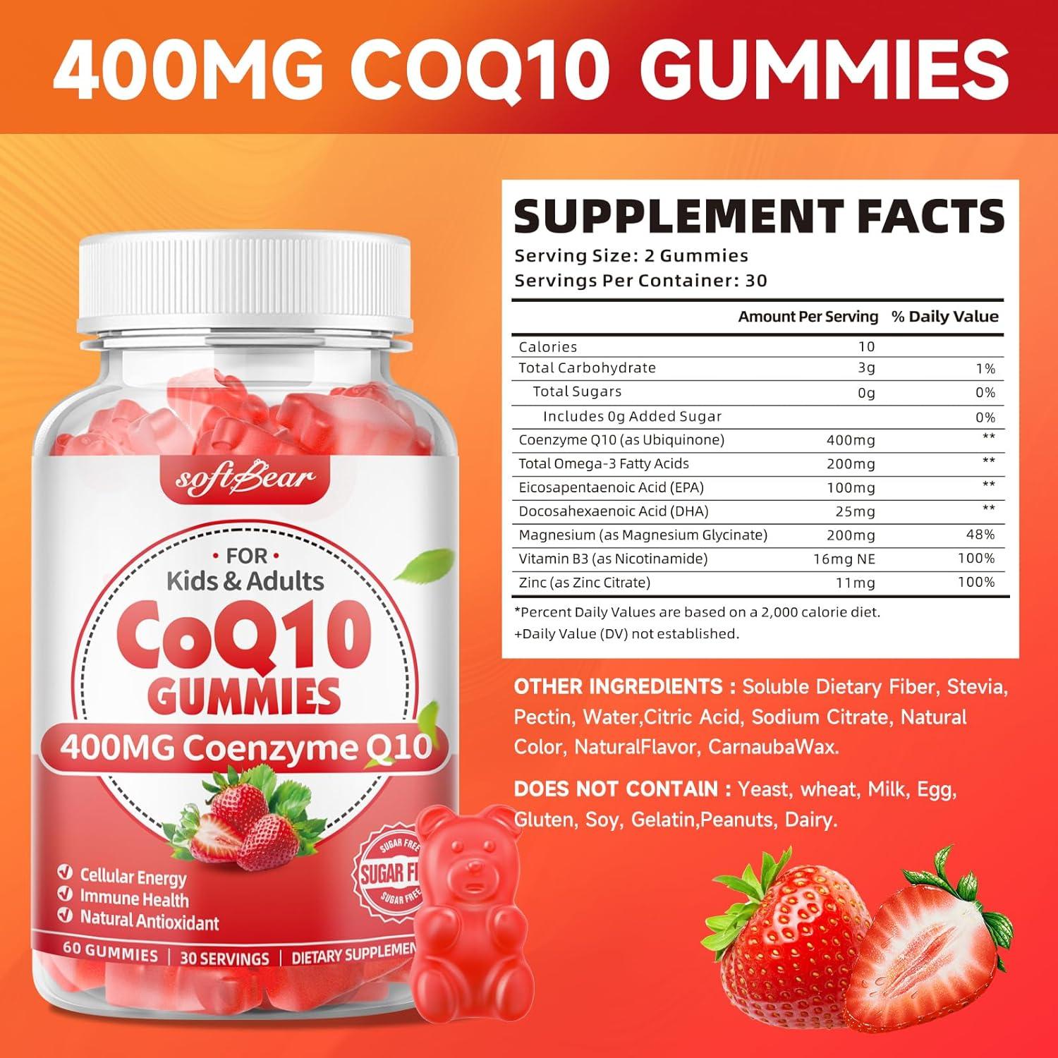 Gominolas CoQ10 Softbear 400mg Sabor Fresa 60 Unidades