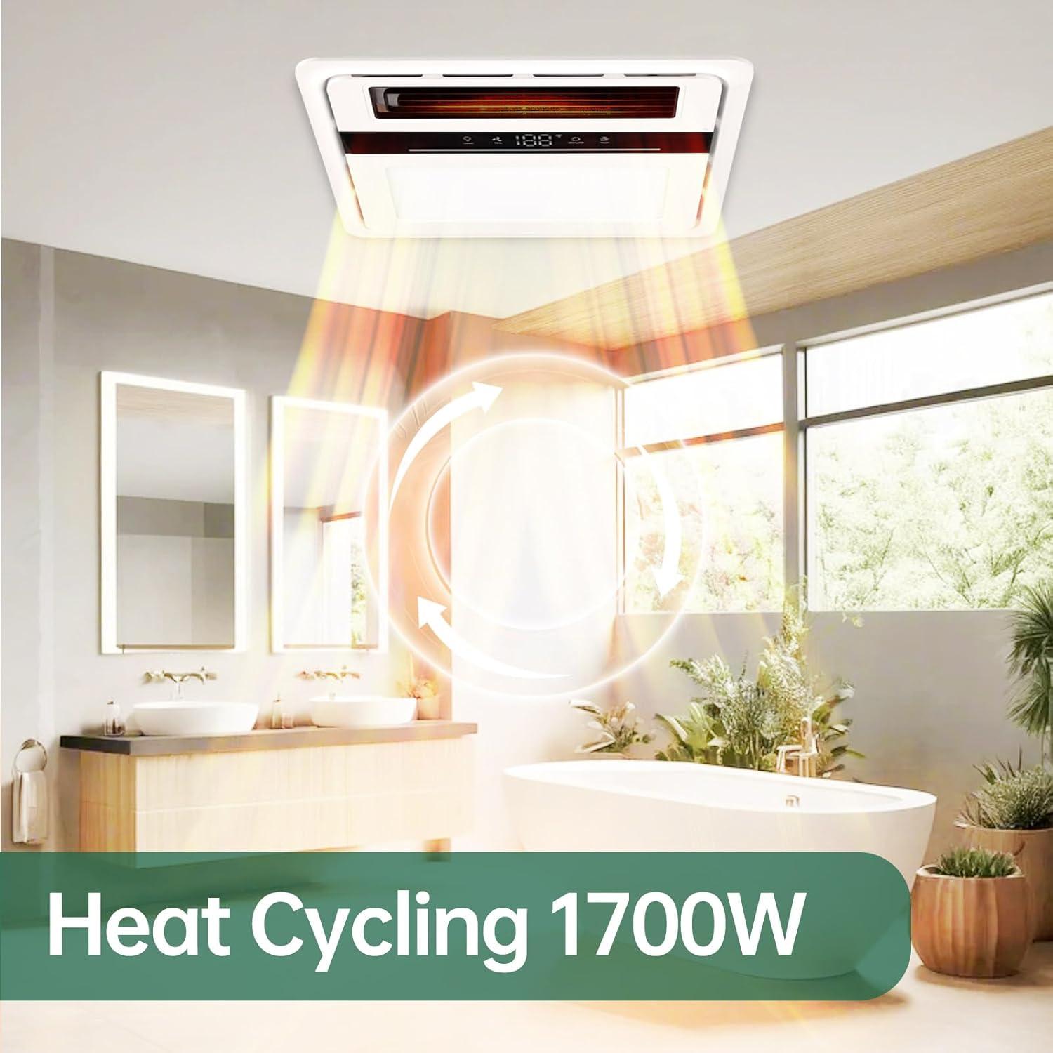Ventilador de Baño VallisCo 1700W con Luz LED y Calefactor