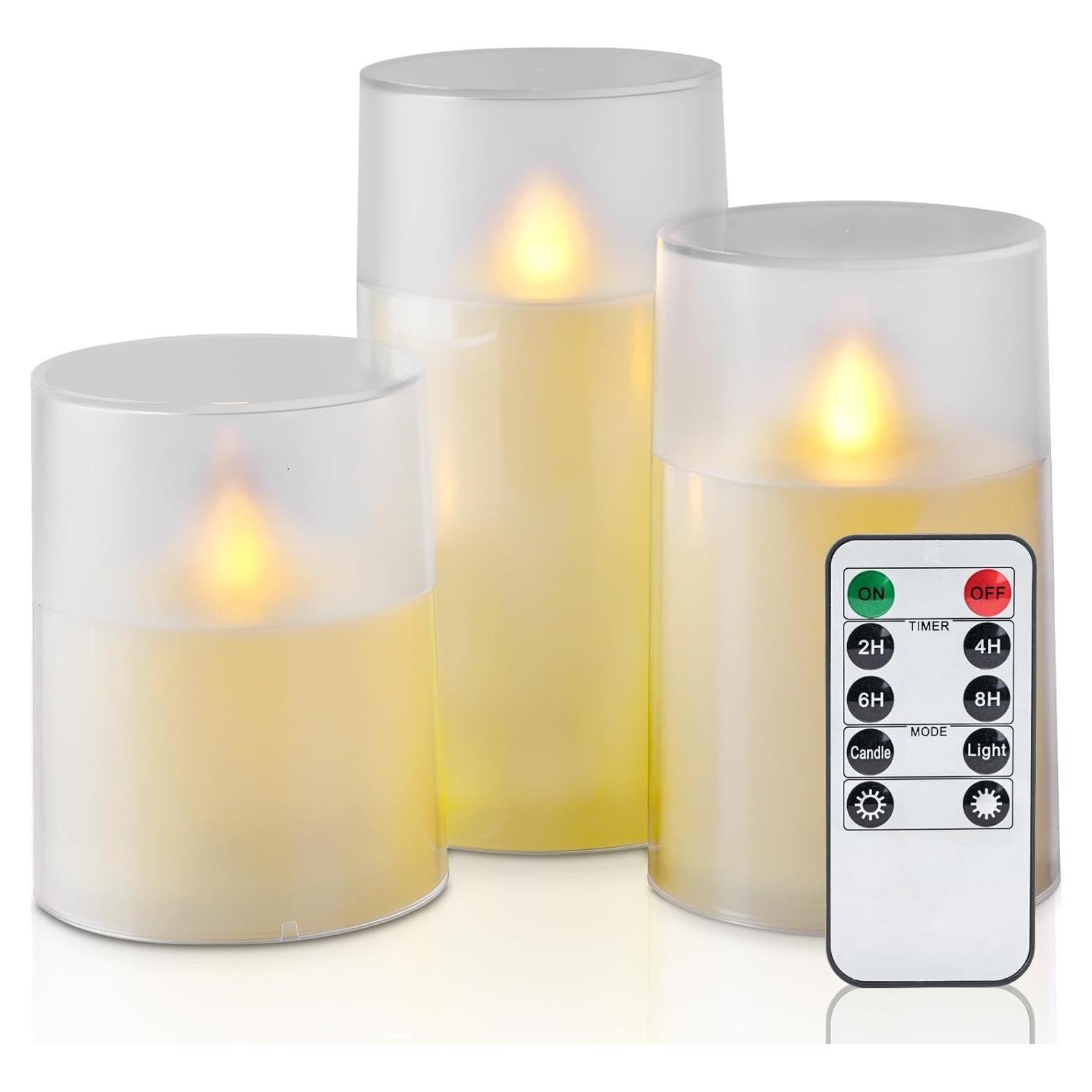 Juego de 3 Velas LED Sin Llama Homemory Marfil Control Remoto