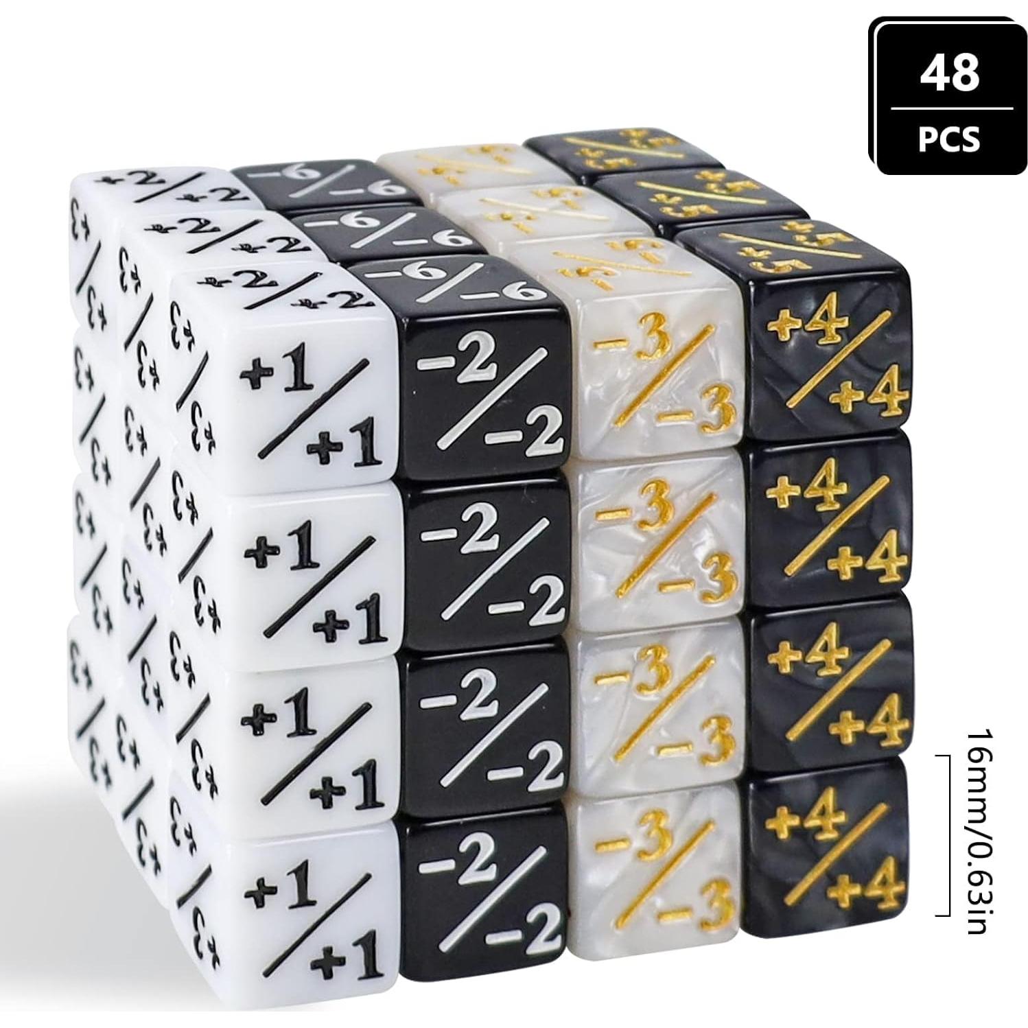 48 Dados Contadores MTG Acrílico Negro y Blanco D6