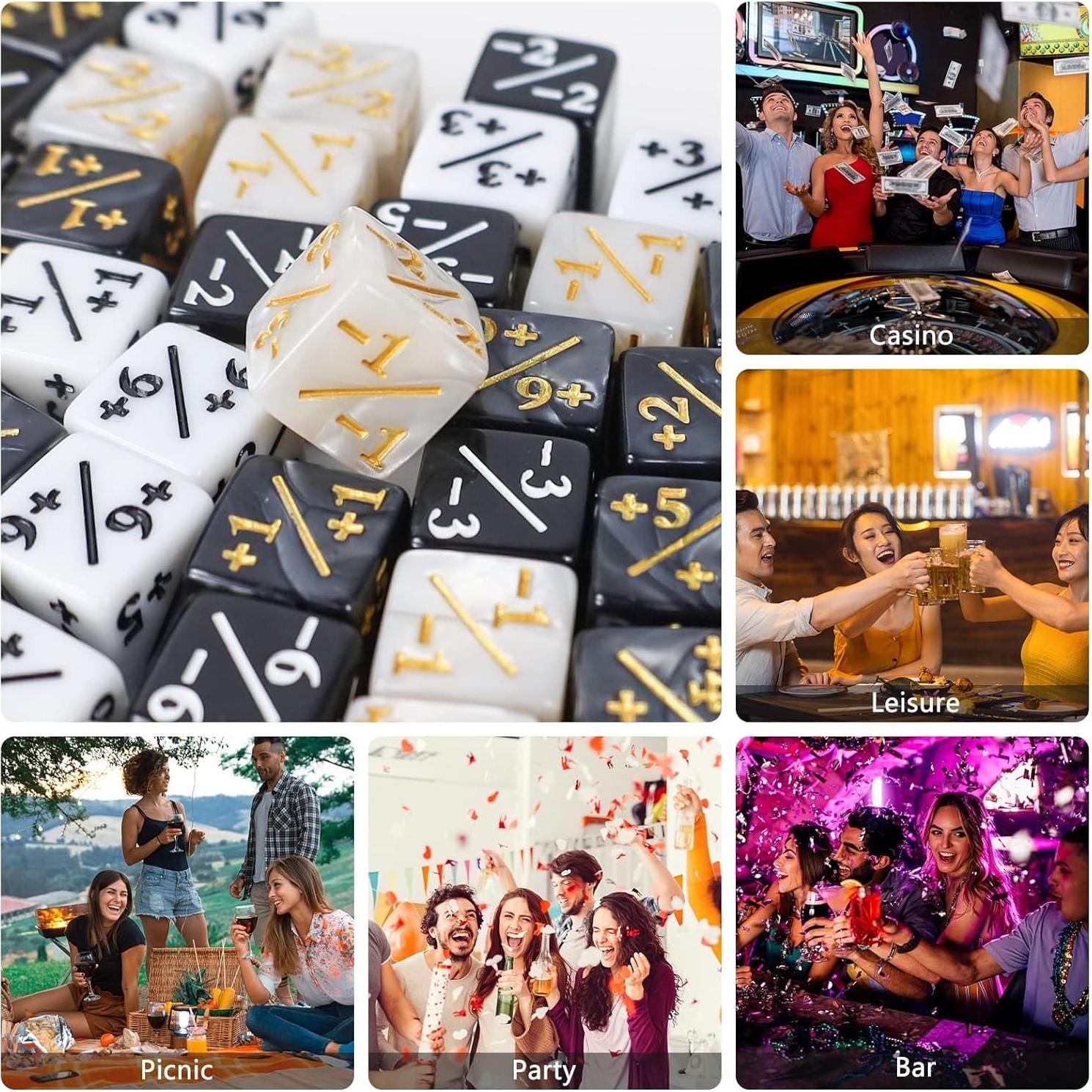 48 Dados Contadores MTG Acrílico Negro y Blanco D6