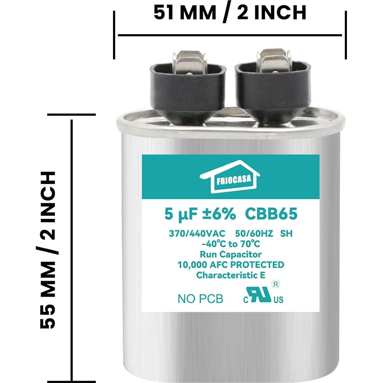 Capacitor CBB65B 5uF 370V/440V FRIOCASA para Aire Acondicionado