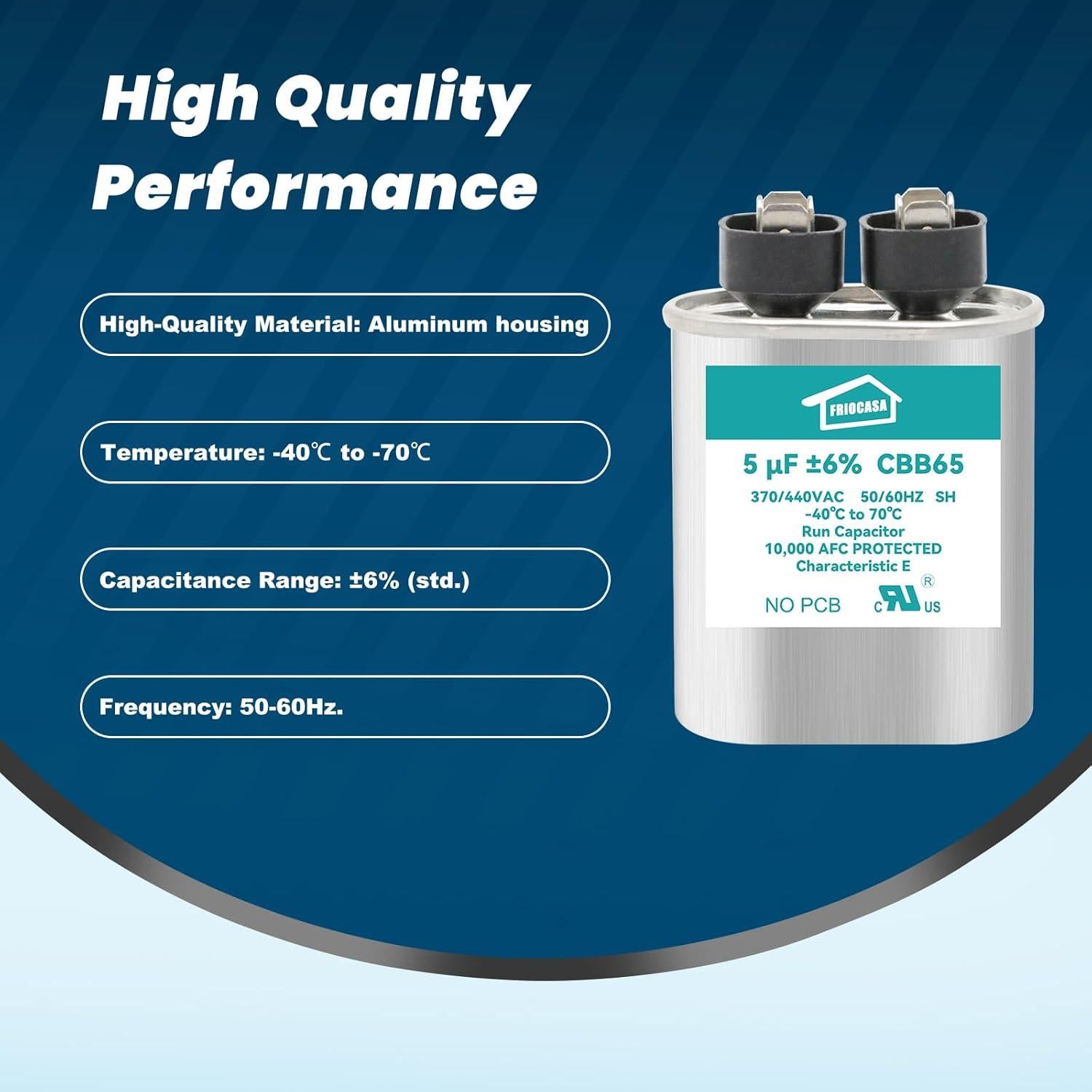 Capacitor CBB65B 5uF 370V/440V FRIOCASA para Aire Acondicionado