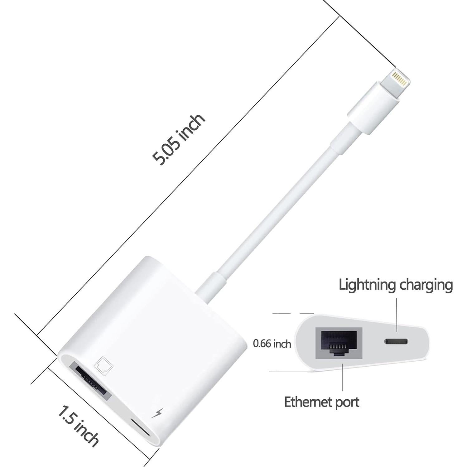 Adaptador Ethernet a Lightning WORLDBOYU 100Mbps 2-en-1
