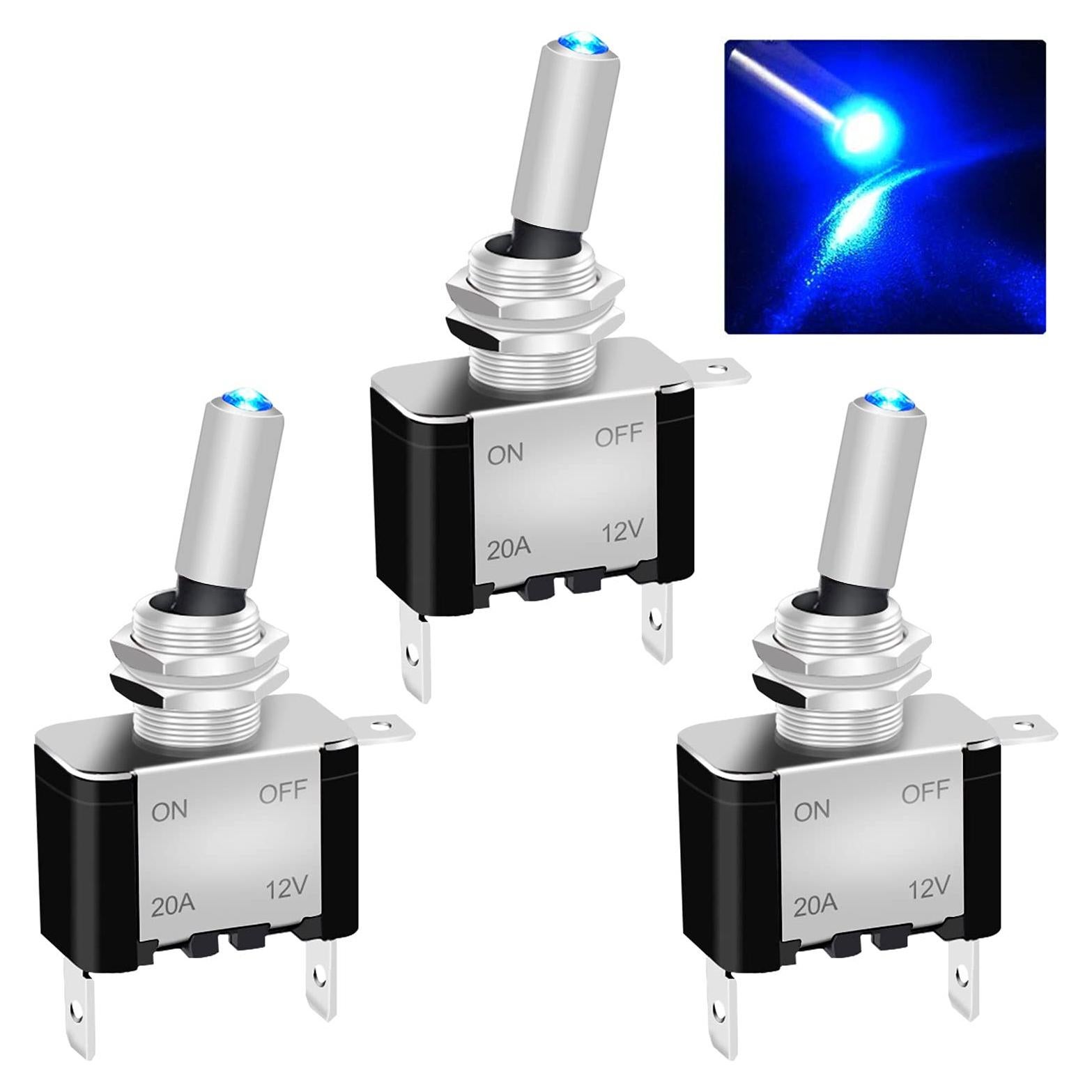 Interruptor de Palanca Iluminado Twidec 12V 20A Azul 3Pcs