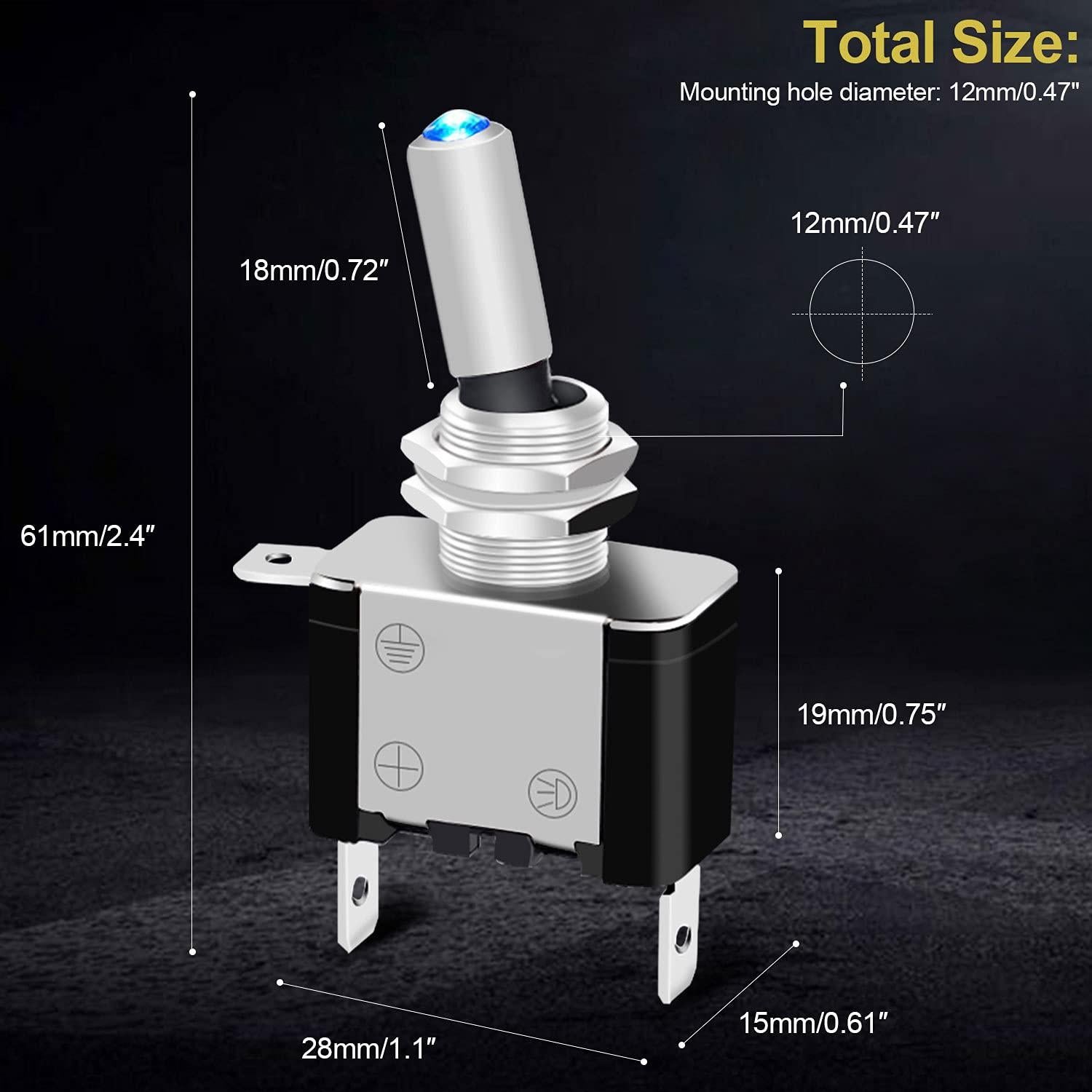 Interruptor de Palanca Iluminado Twidec 12V 20A Azul 3Pcs