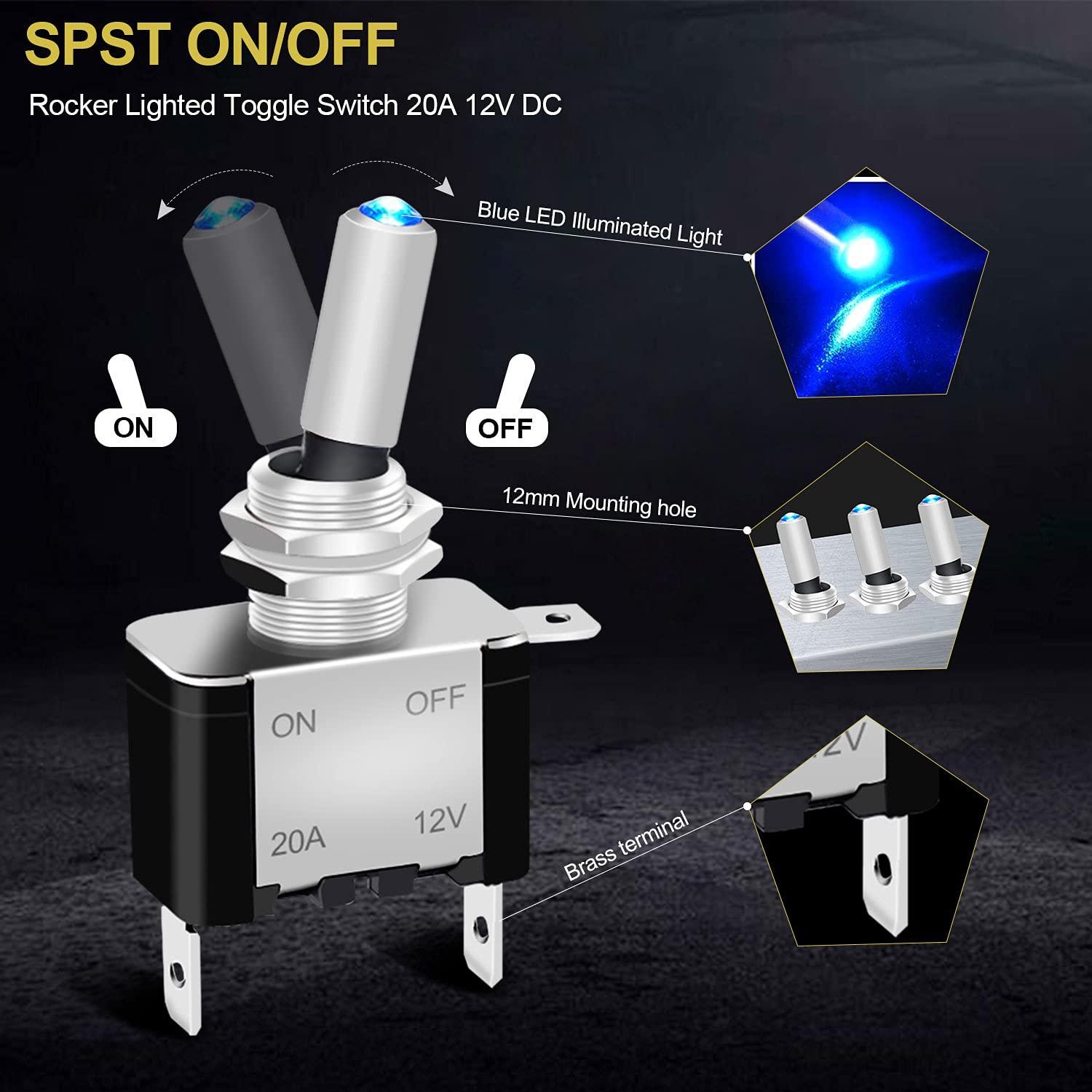 Interruptor de Palanca Iluminado Twidec 12V 20A Azul 3Pcs