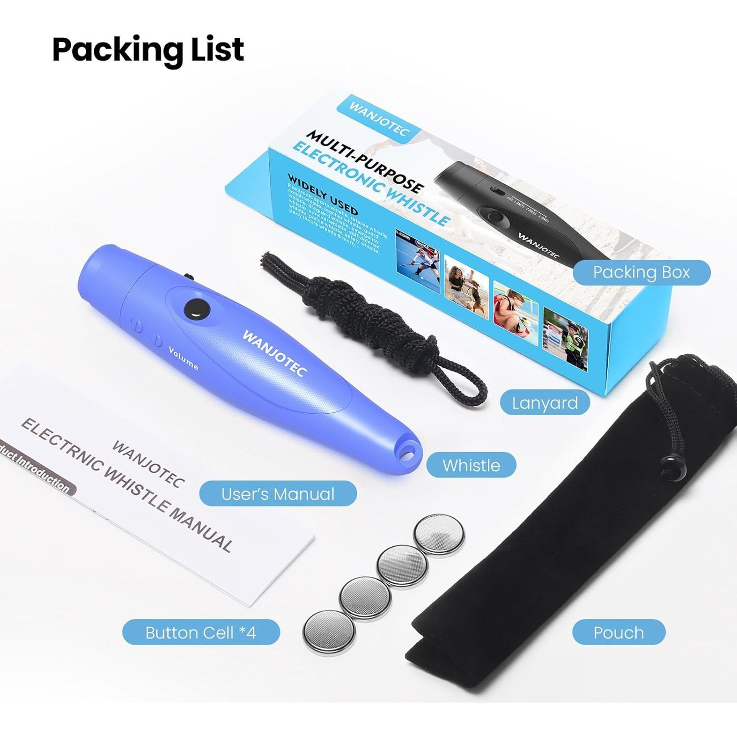 Silbato Electrónico WANJOTEC Azul 3 Tonos 130dB para Entrenador