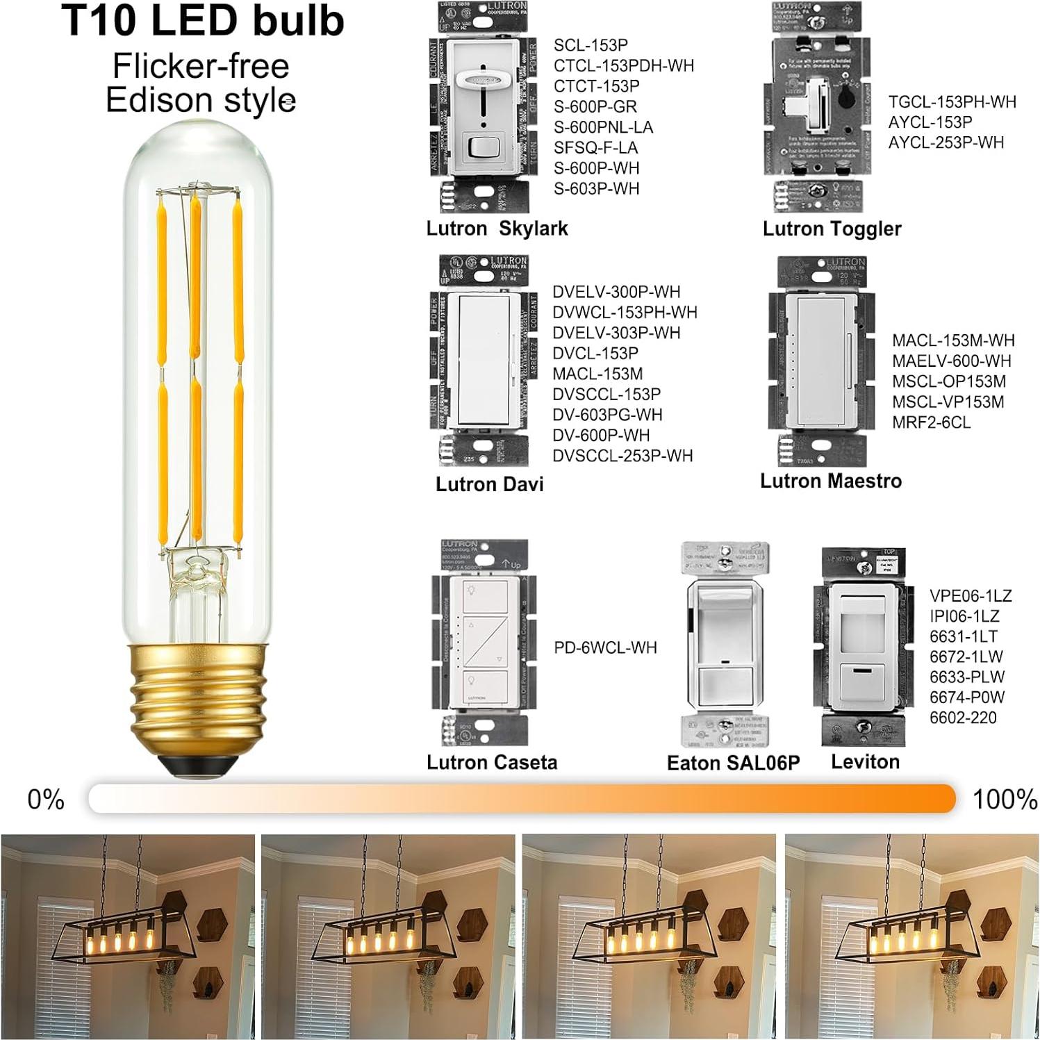 Bombilla LED T10 Arberlic 6W 600lm Regulable 2700K Paquete 6