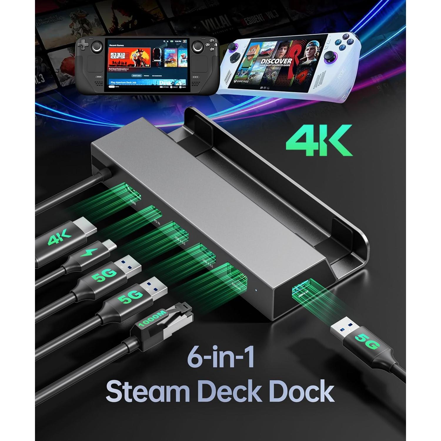 Dock 6-en-1 para Steam Deck 4K 60Hz - Iavkyu