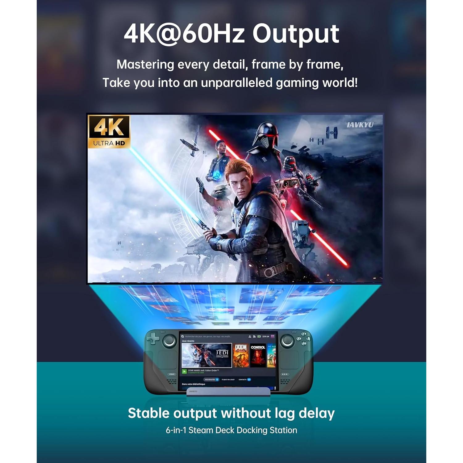 Dock 6-en-1 para Steam Deck 4K 60Hz - Iavkyu