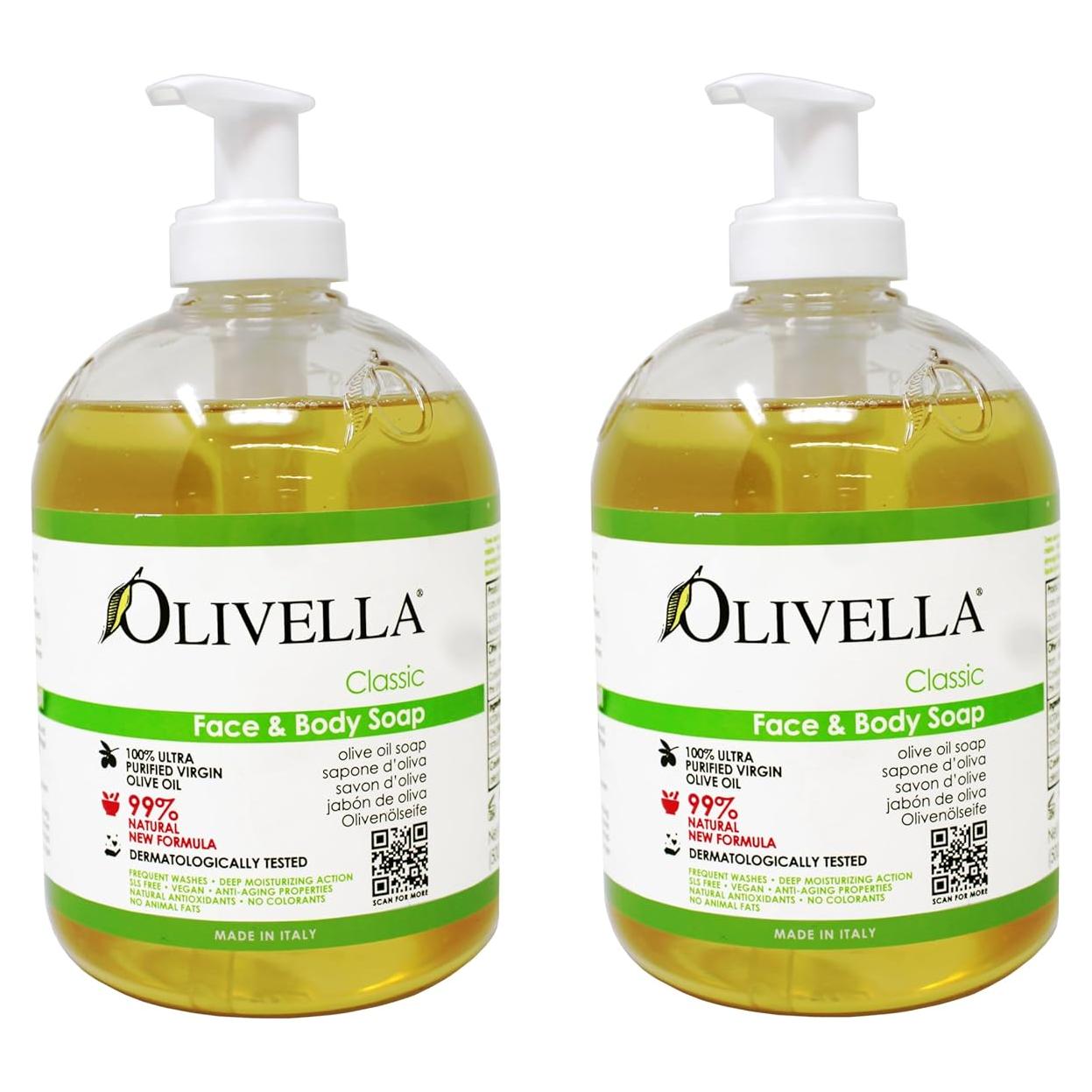 Jabón Líquido de Cara y Cuerpo Olivella 480 ml (Paquete de 2)