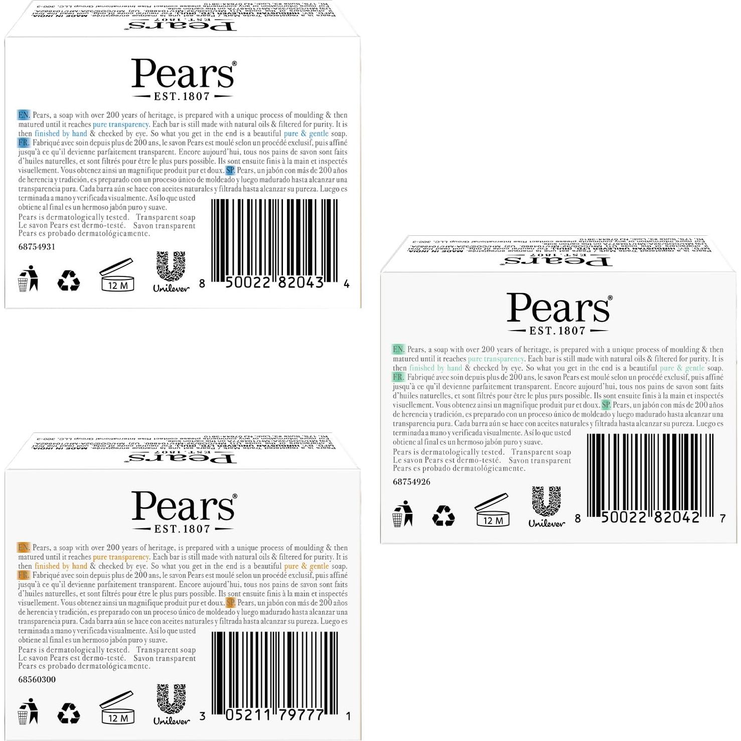 Jabón de Glicerina Pears 3-Pack - Ámbar, Azul y Verde 100g