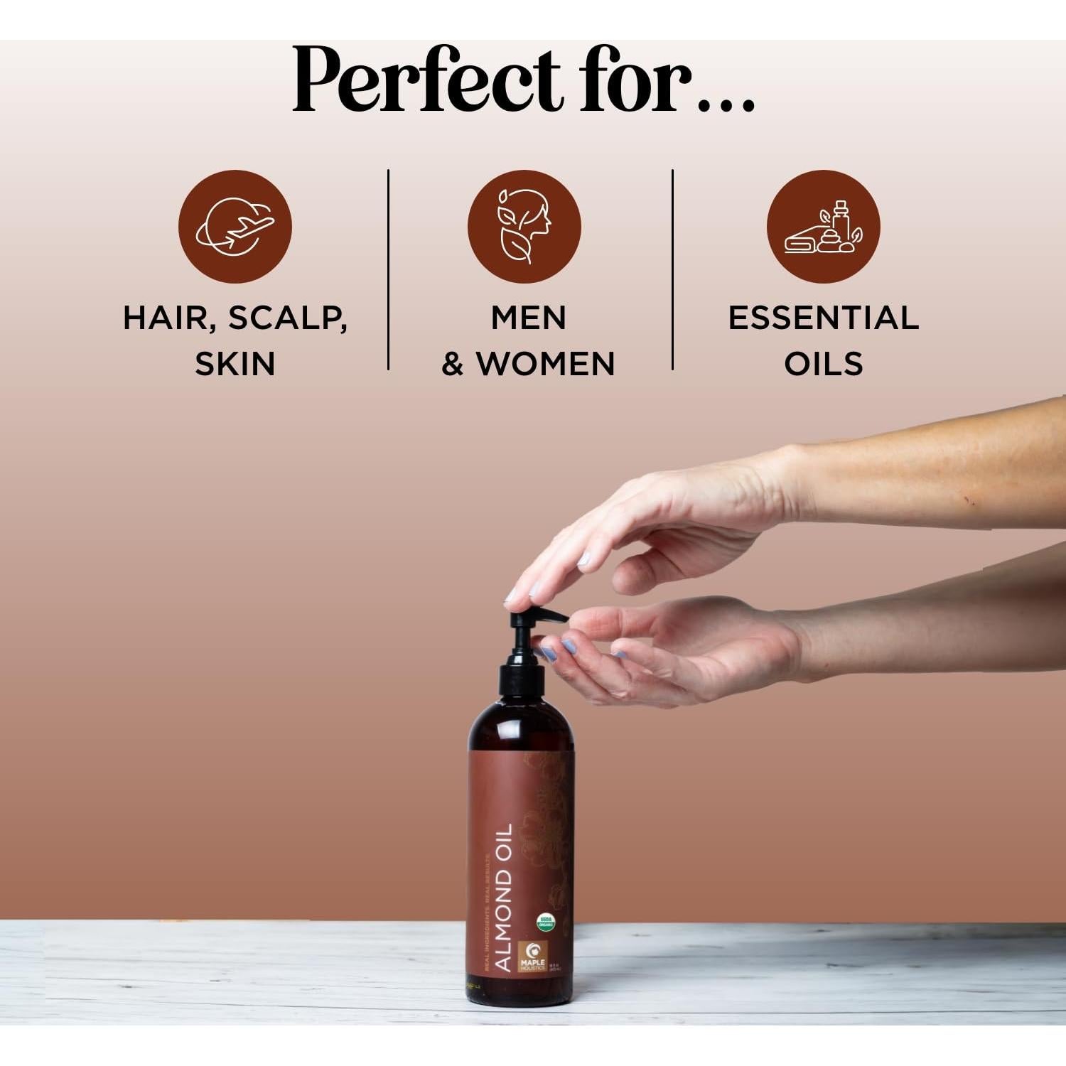 Aceite de Almendra Dulce Orgánico Maple Holistics 473ml - Hidratante Piel y Cabello