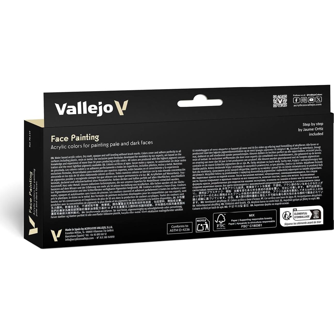 Set de Pintura Facial Vallejo 17ml - 8 Colores Acrílicos