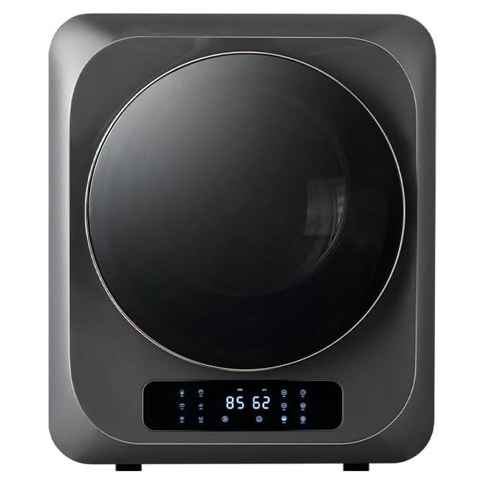 Portable Mini Cloth Dryer Machine Heating Tumble Dryers Front Load 120 V Electric RV Dryer with Smart Moisture Sensor LCD Control Panel Tumble Clothes Dryer Machine for Home (ABS+Steel Black)