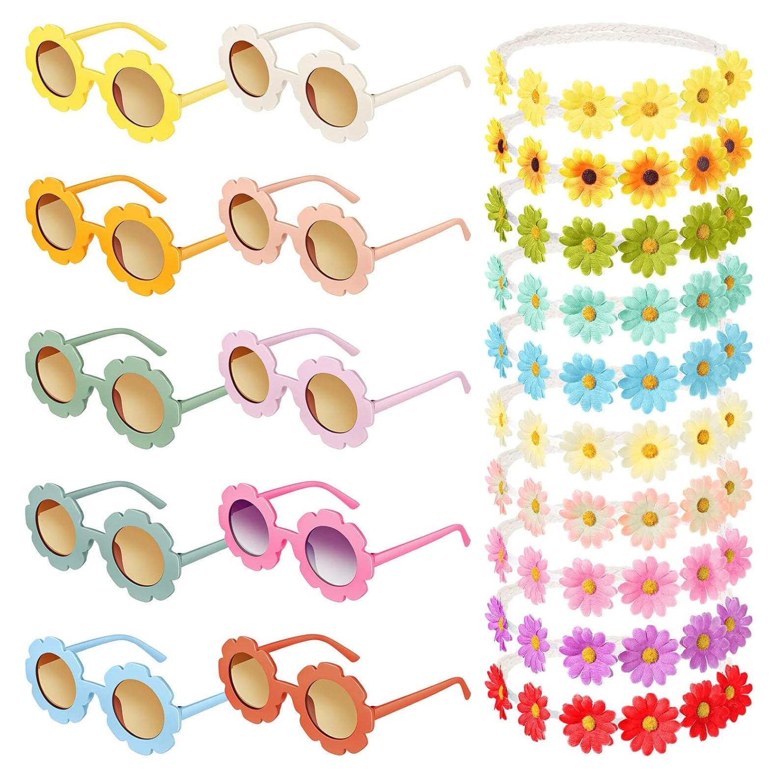 Conjunto de Gafas Retro y Diademas de Flores Chengu - 20 Piezas