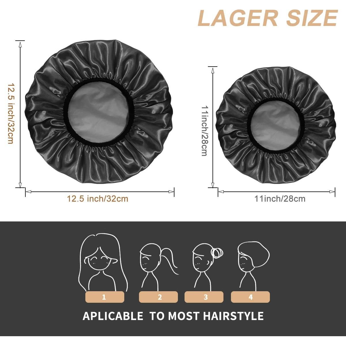 Gorro de Ducha Aquior Extra Grande Impermeable Doble Capa Negro