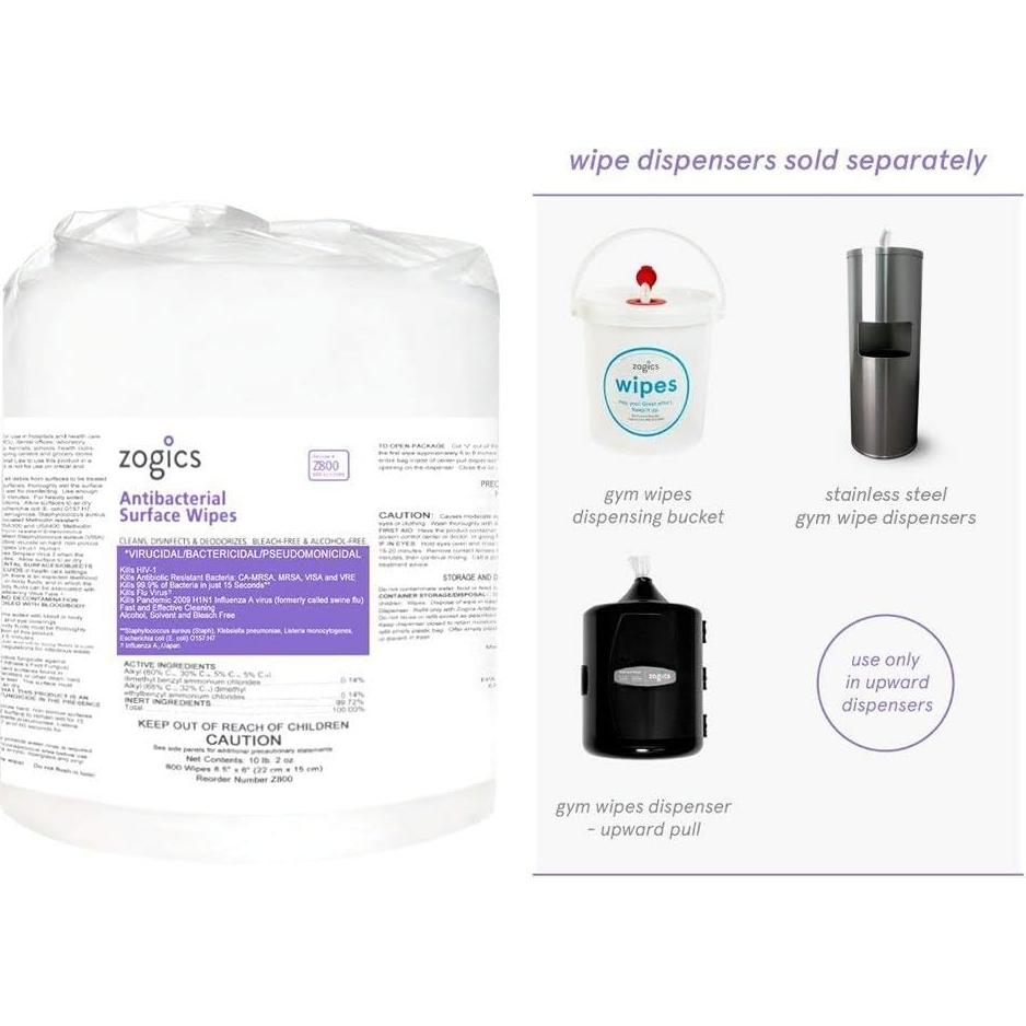 Toallitas Desinfectantes Antibacterianas Zogics 800 Unidades