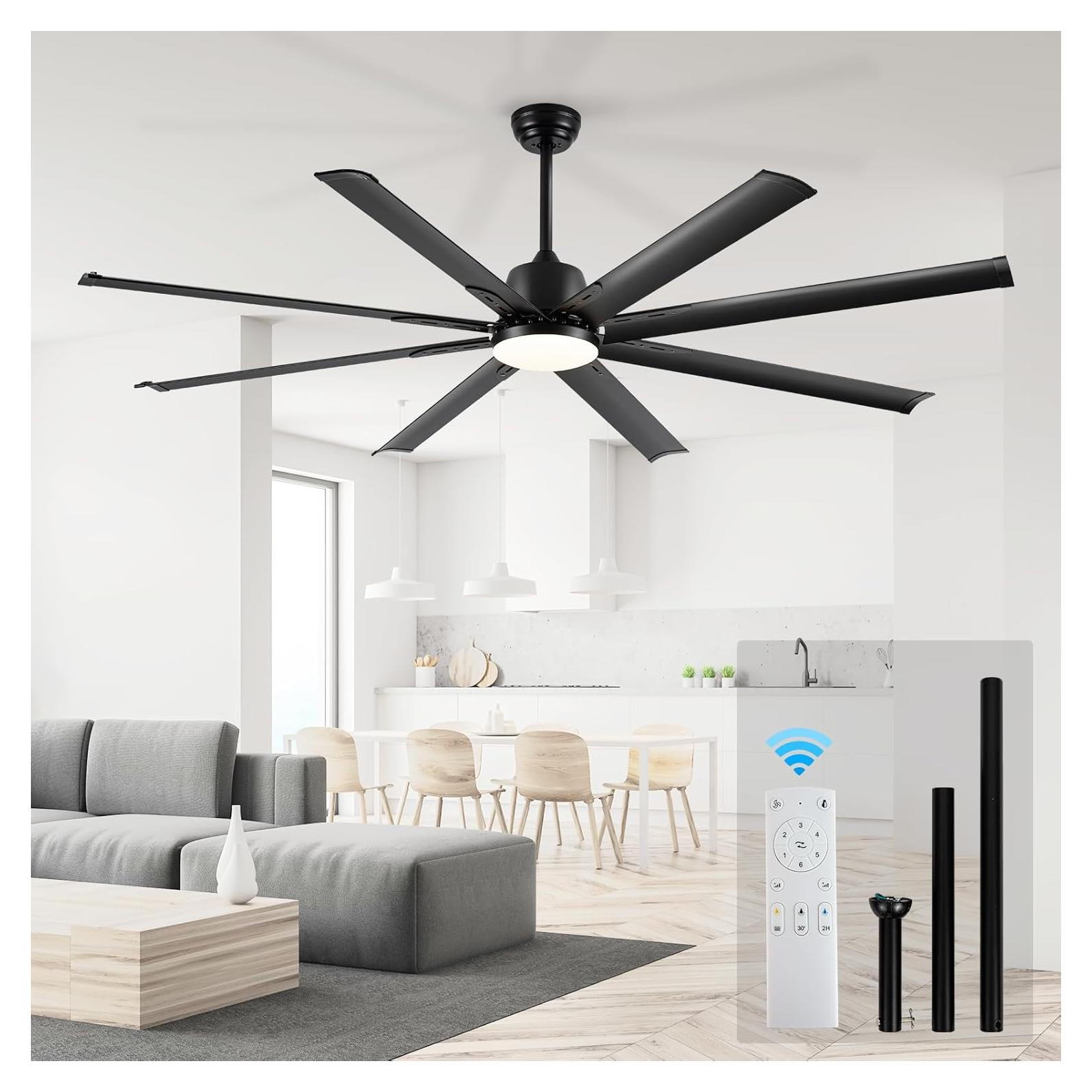 Ventilador de Techo Industrial Minislak 72" Negro con Luz y Control Remoto