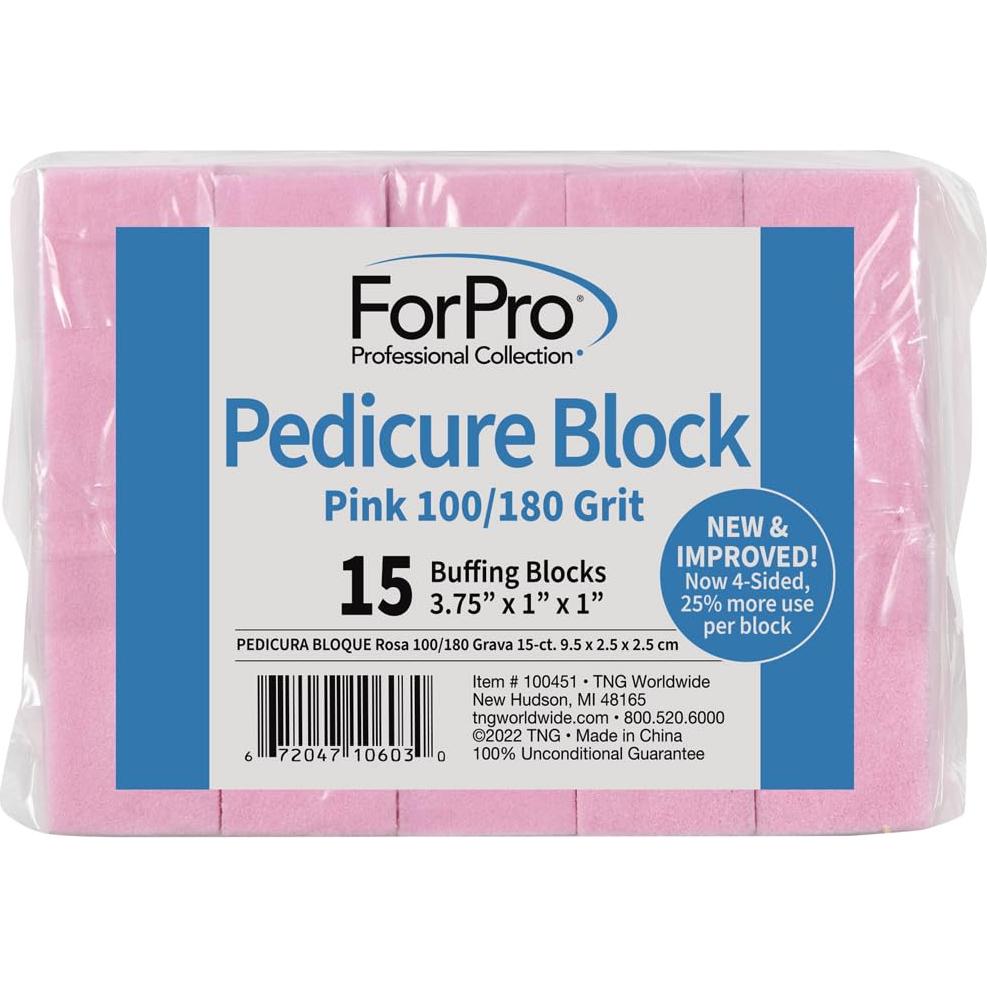 Bloque de Pedicura Rosa ForPro 100/180 Grano 15 Unidades