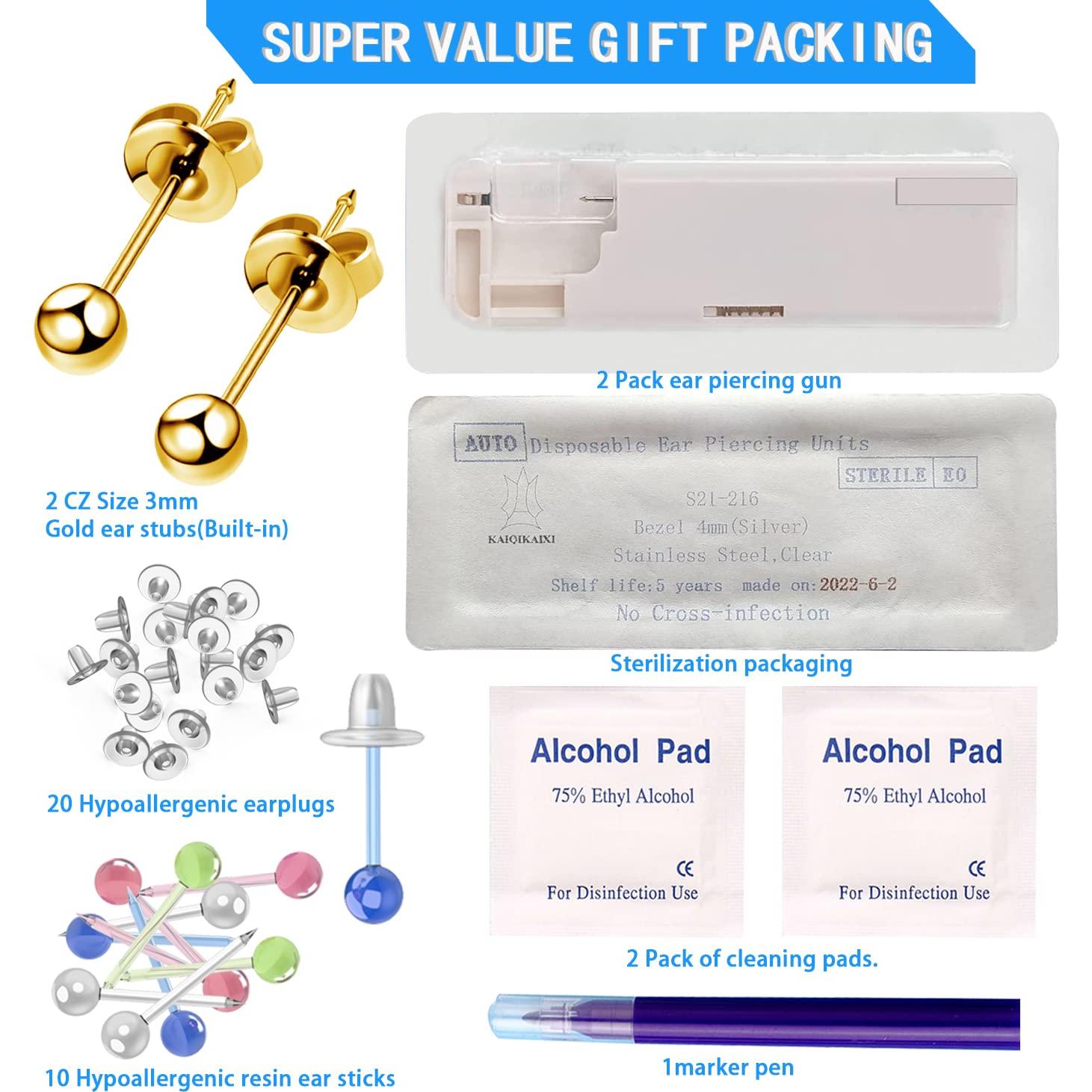 Kit de Perforación de Orejas KAIQIKAIXI 18 Piezas Dorado 3mm