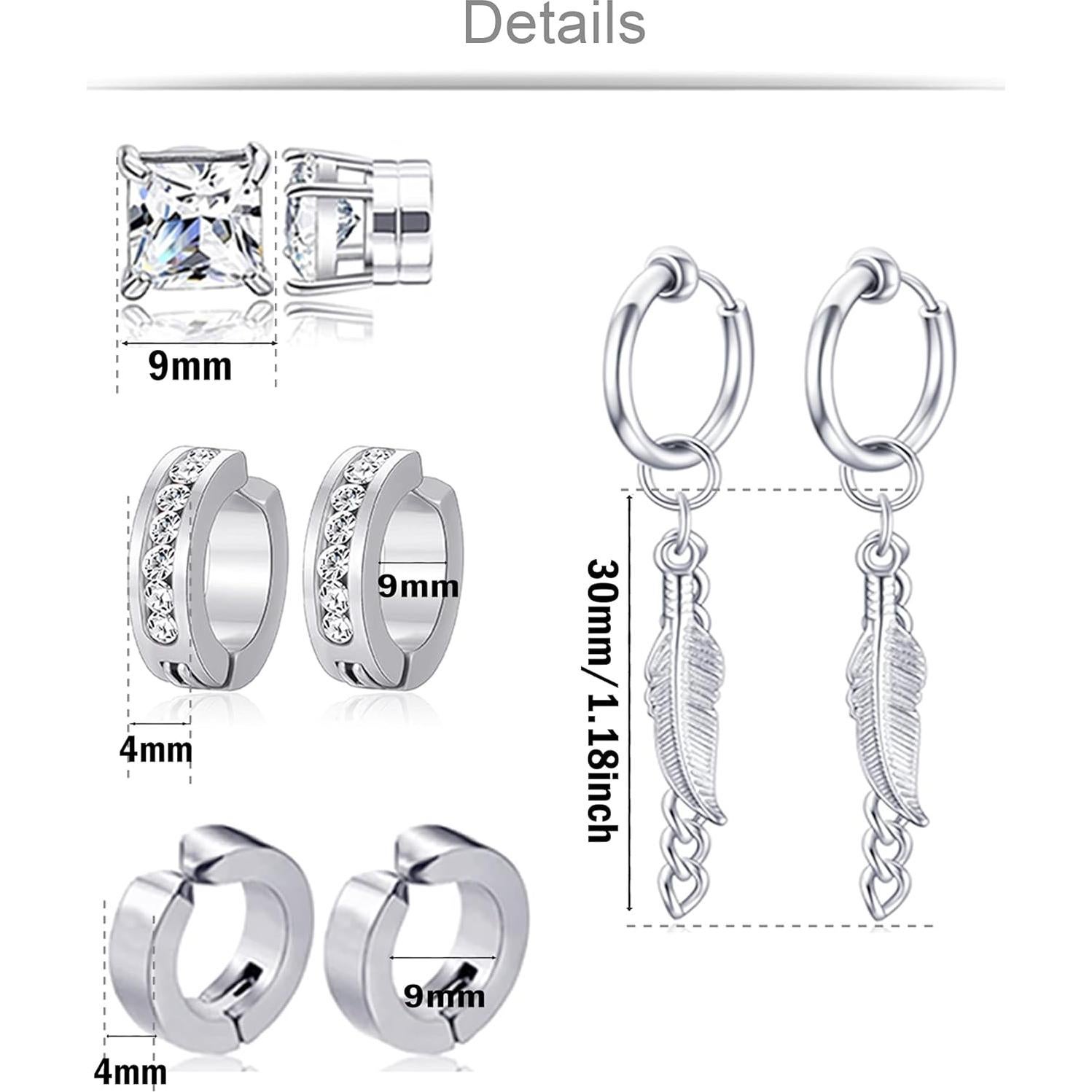 12 Pares Pendientes Magnéticos Acero Inoxidable Ofeiyaa