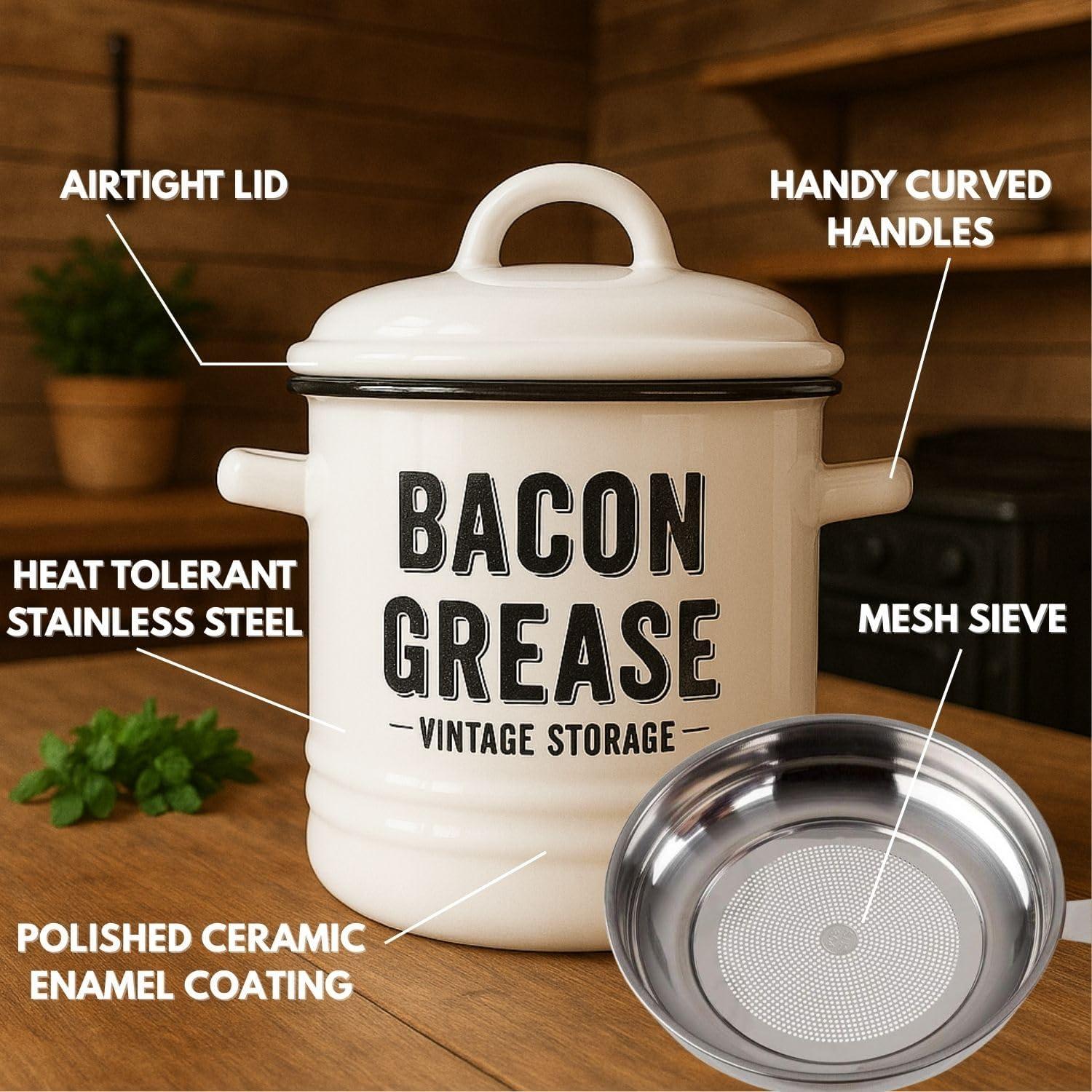 Contenedor de Grasa de Tocino Granrosi 1L Acero Inoxidable Blanco