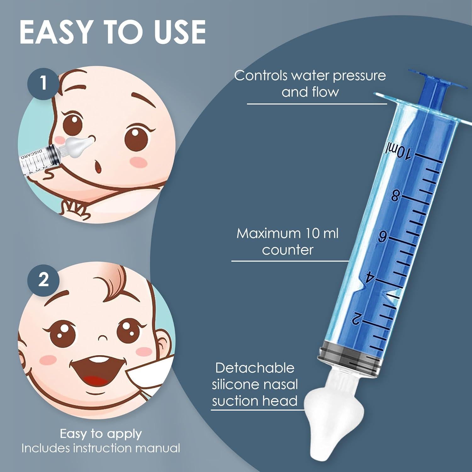 Jeringa Nasal para Bebés Bluet B 10 ml - Paquete de 2 - Silicona Segura