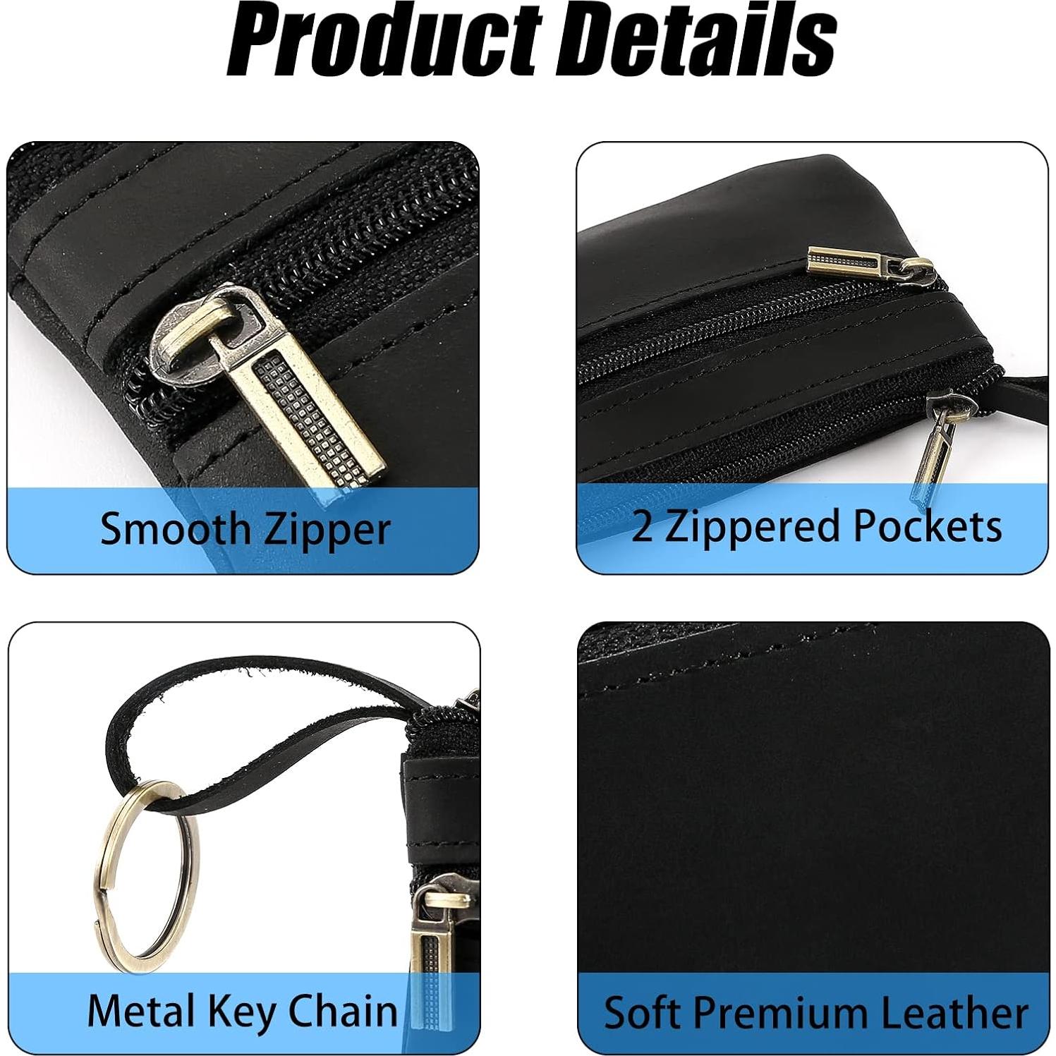 Monedero de cuero para hombres Hersent - Negro, 11x7.5 cm