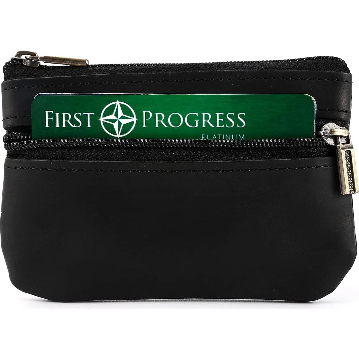 Monedero de cuero para hombres Hersent - Negro, 11x7.5 cm