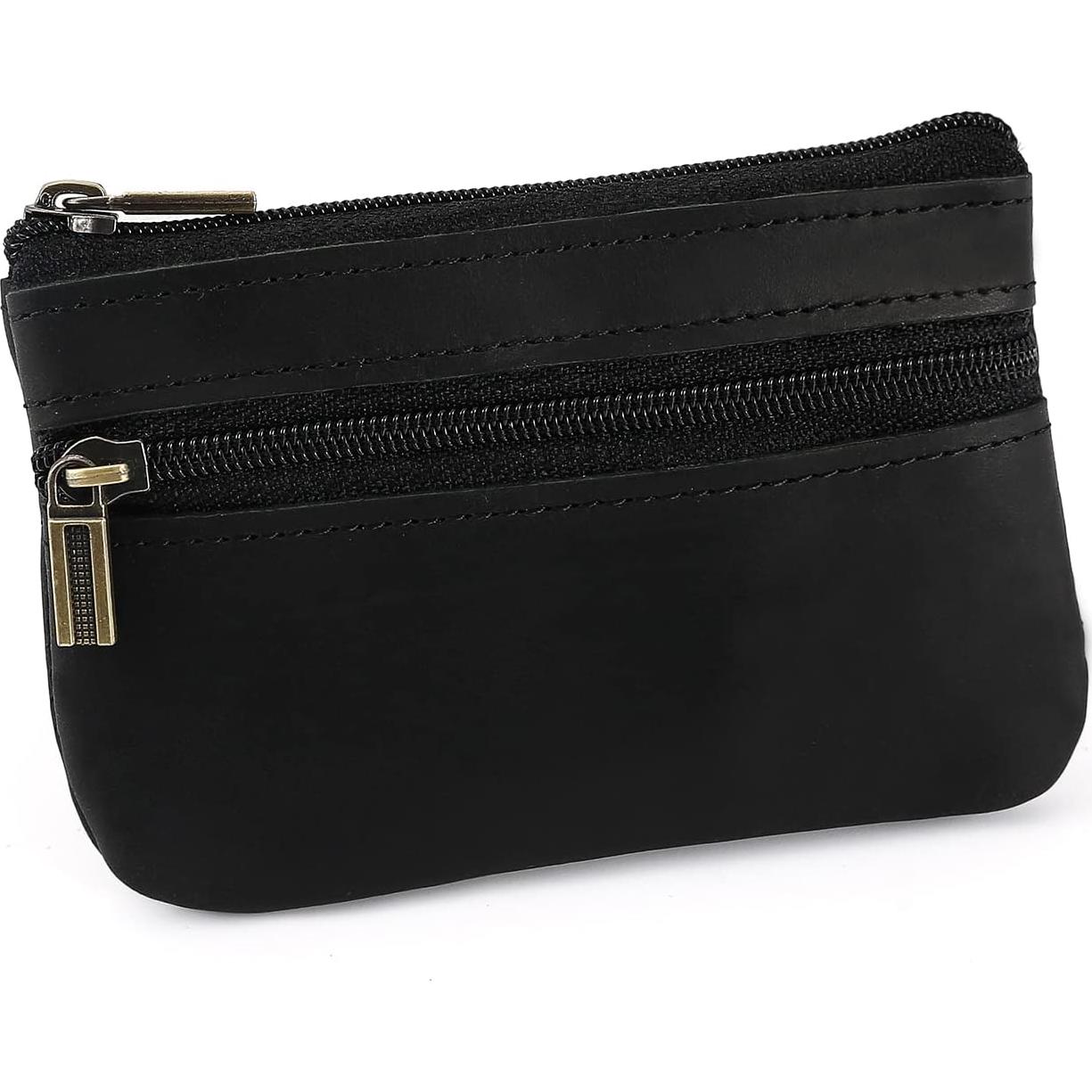 Monedero de cuero para hombres Hersent - Negro, 11x7.5 cm