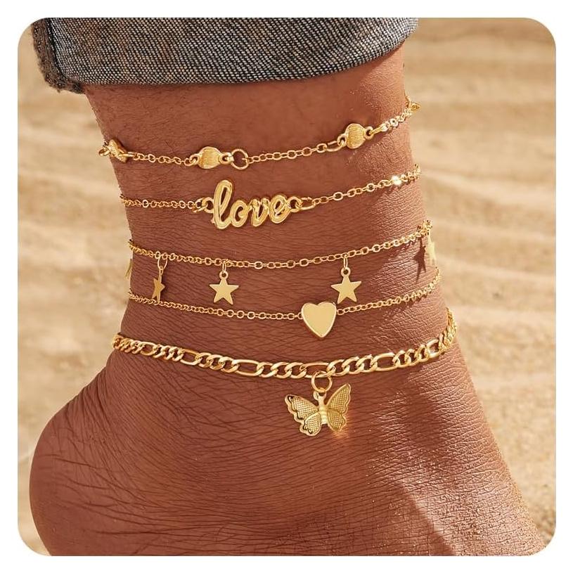 Tobilleras doradas KISS WIFE para mujeres - Joyería de pie