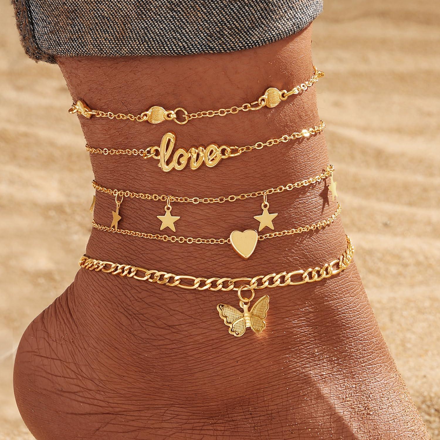 Tobilleras doradas KISS WIFE para mujeres - Joyería de pie