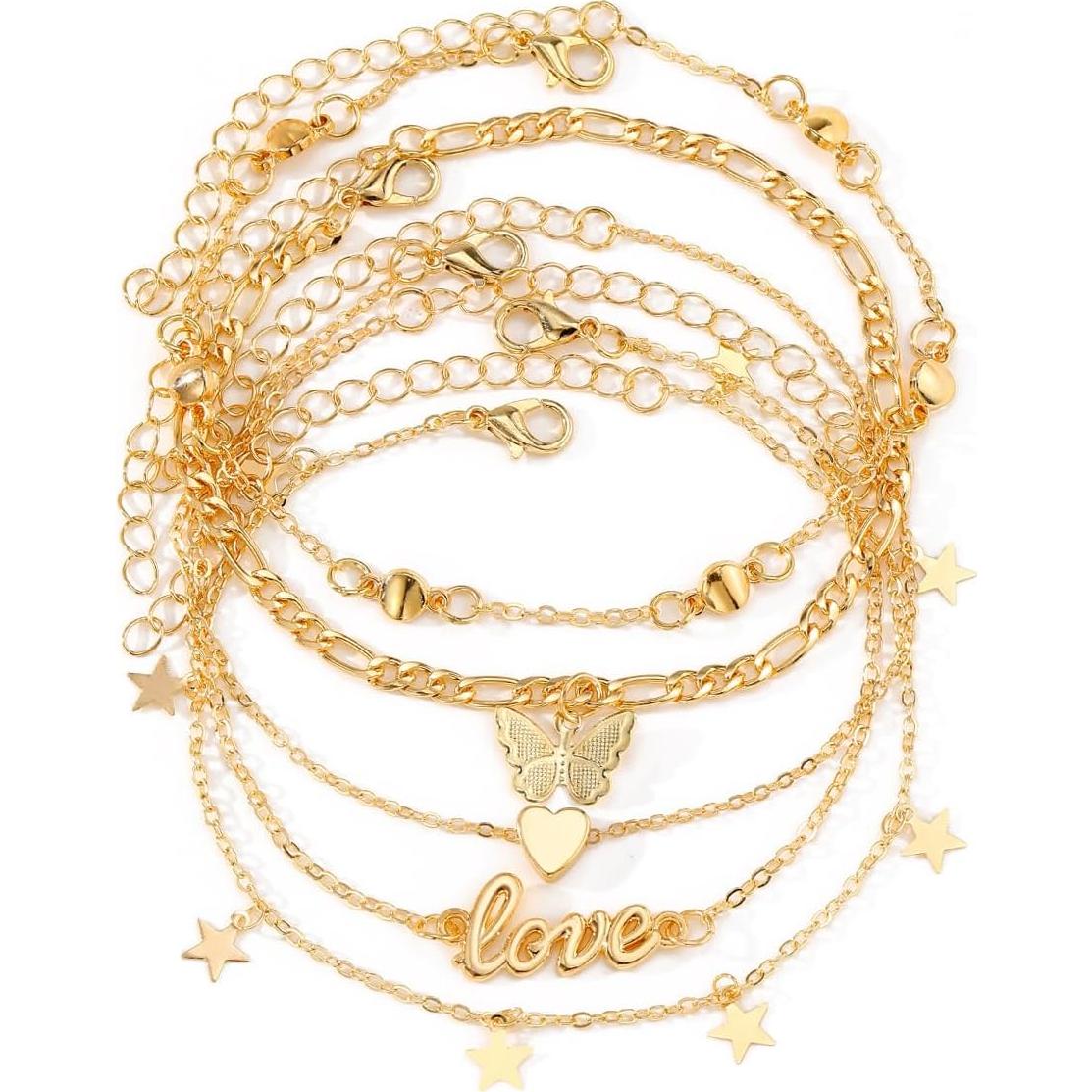 Tobilleras doradas KISS WIFE para mujeres - Joyería de pie