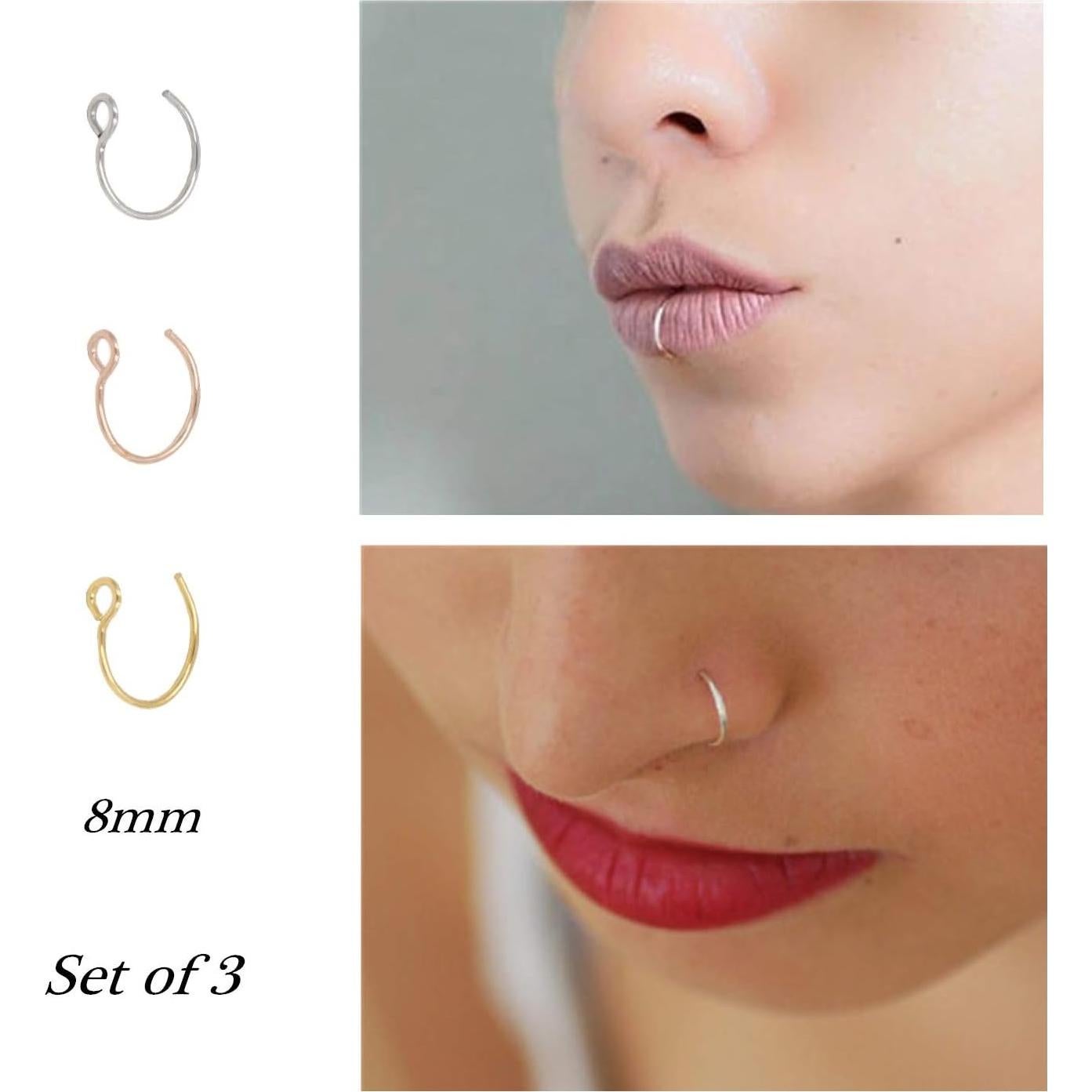 Conjunto de Aros de Nariz Falsos NZDLM - Acero Quirúrgico 8mm