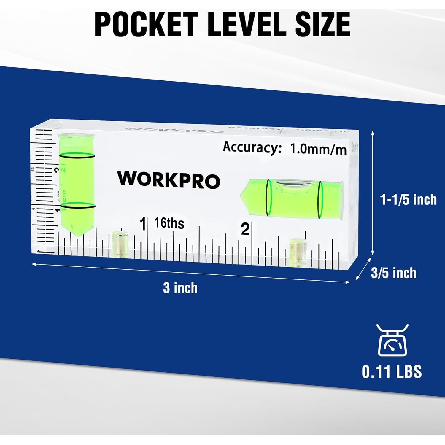Nivel Mini Magnético WORKPRO 3 Pulgadas con 2 Burbujas