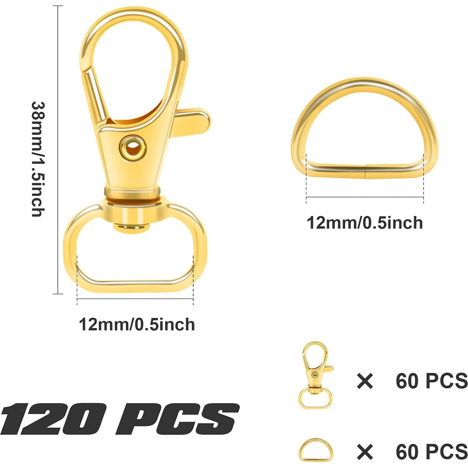 Ganchos de Clip y Anillos en D SANNIX 120 Pcs Dorados