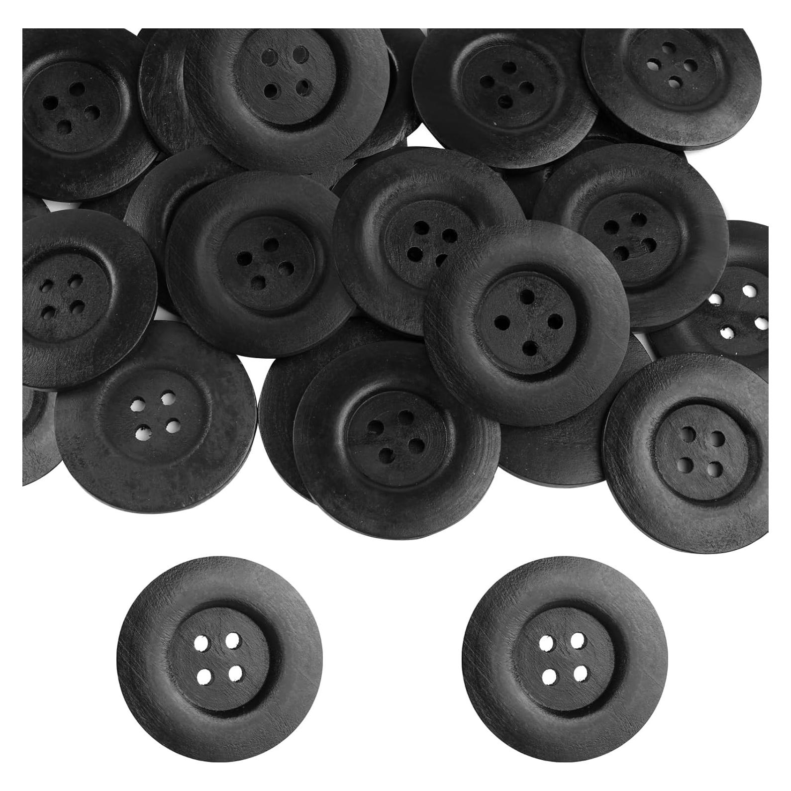 30 Botones de Madera Grandes Plzoslly 6 cm Negro para DIY