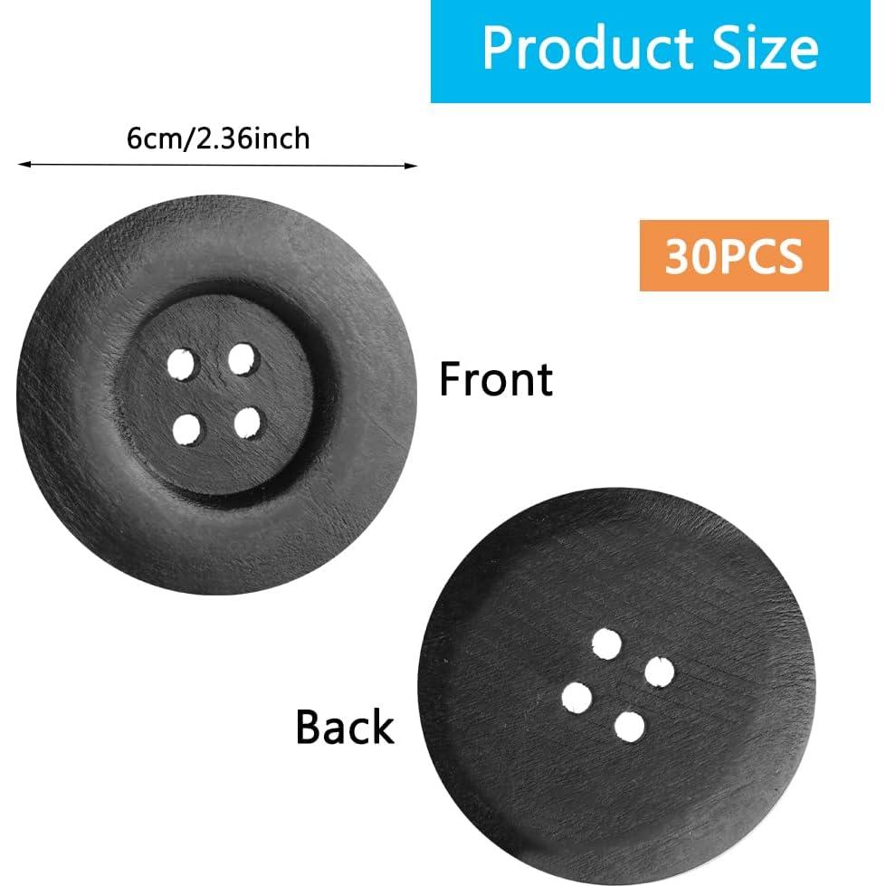 30 Botones de Madera Grandes Plzoslly 6 cm Negro para DIY