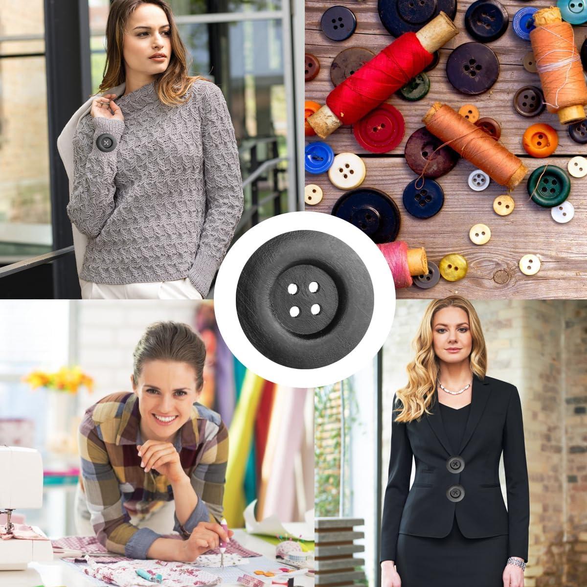 30 Botones de Madera Grandes Plzoslly 6 cm Negro para DIY