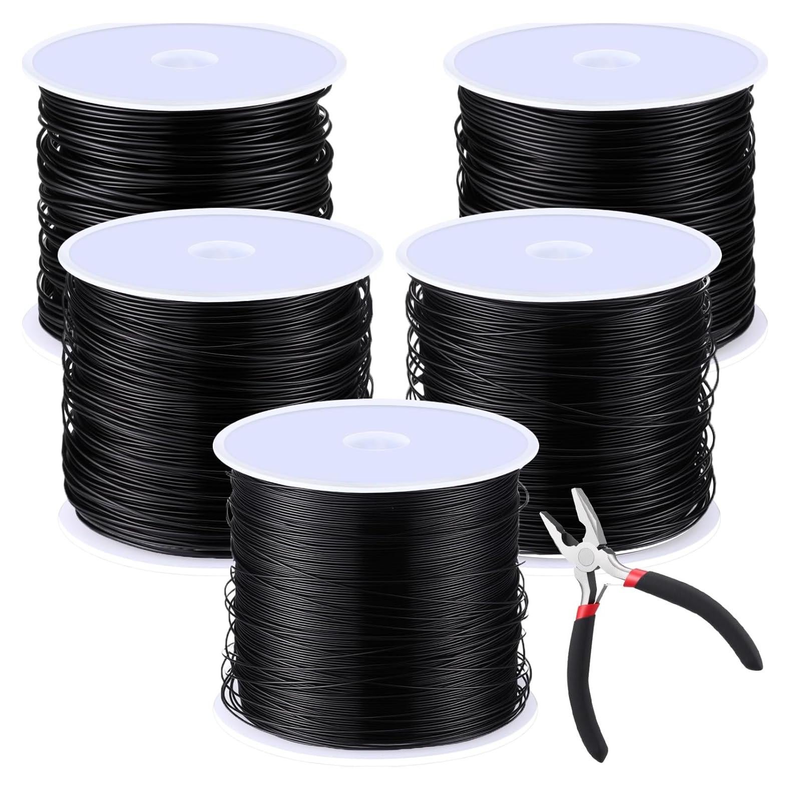 Kit de Alambre de Joyería Funrous 5 Rollos 25m Cobre Negro