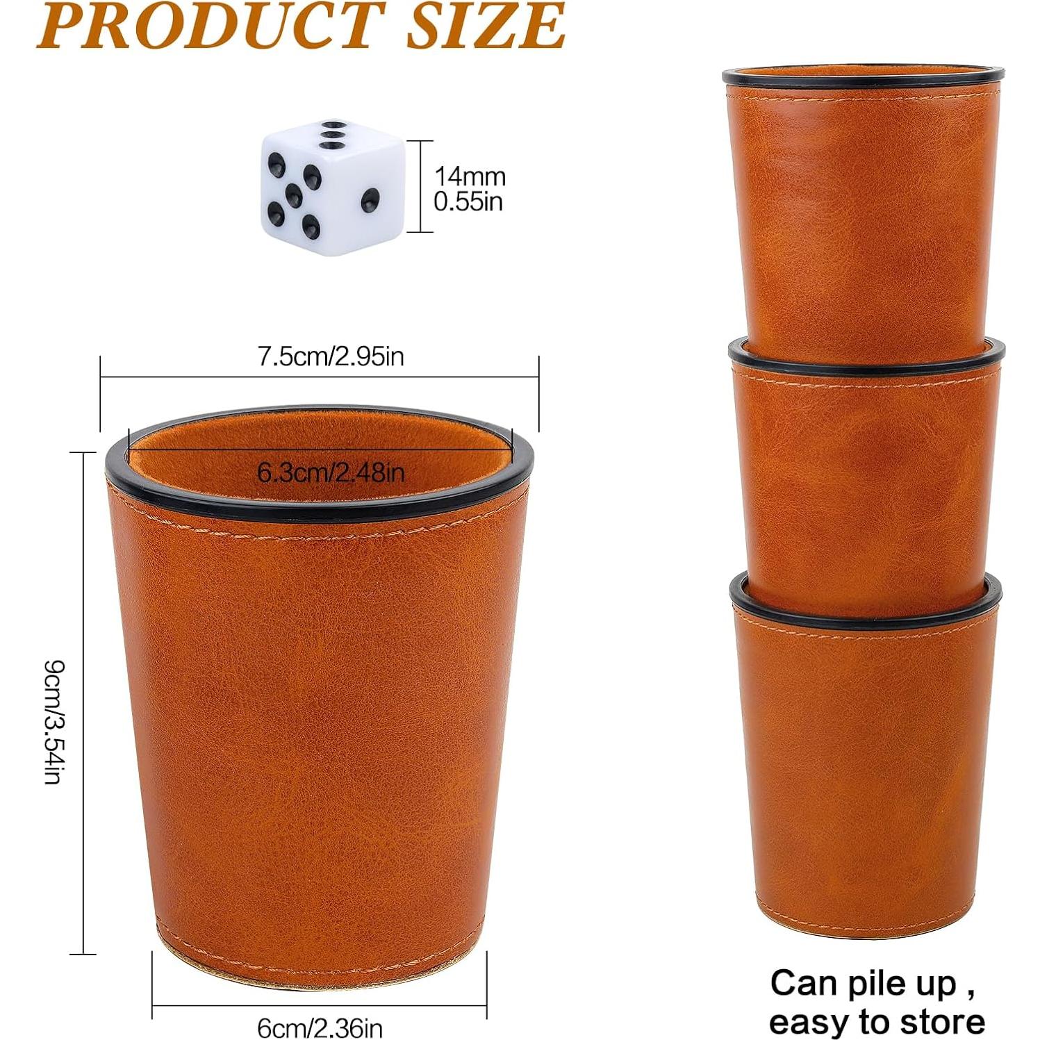 Juego de Tazas para Dados RERIVER 6 Tazas y 36 Dados Marrón