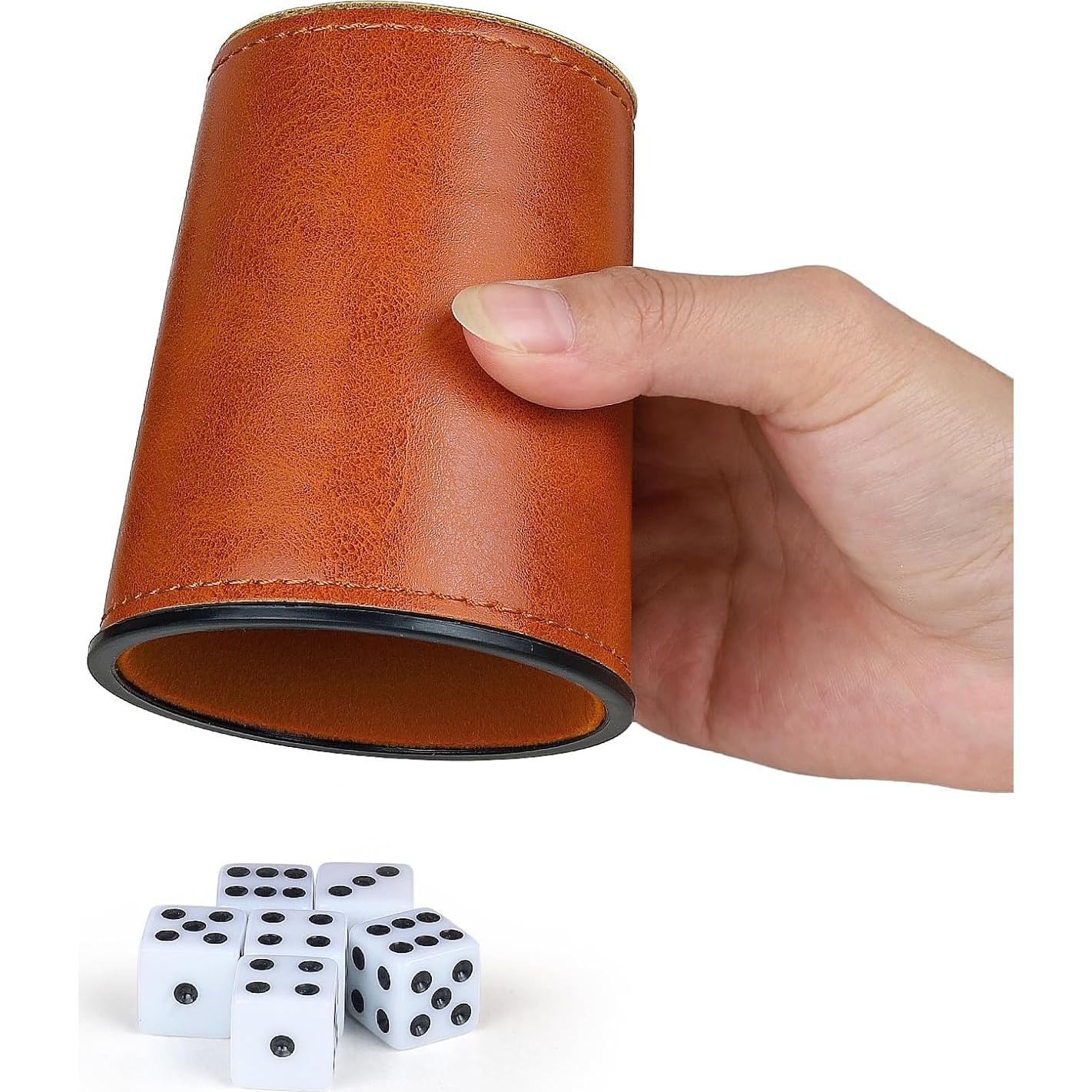 Juego de Tazas para Dados RERIVER 6 Tazas y 36 Dados Marrón