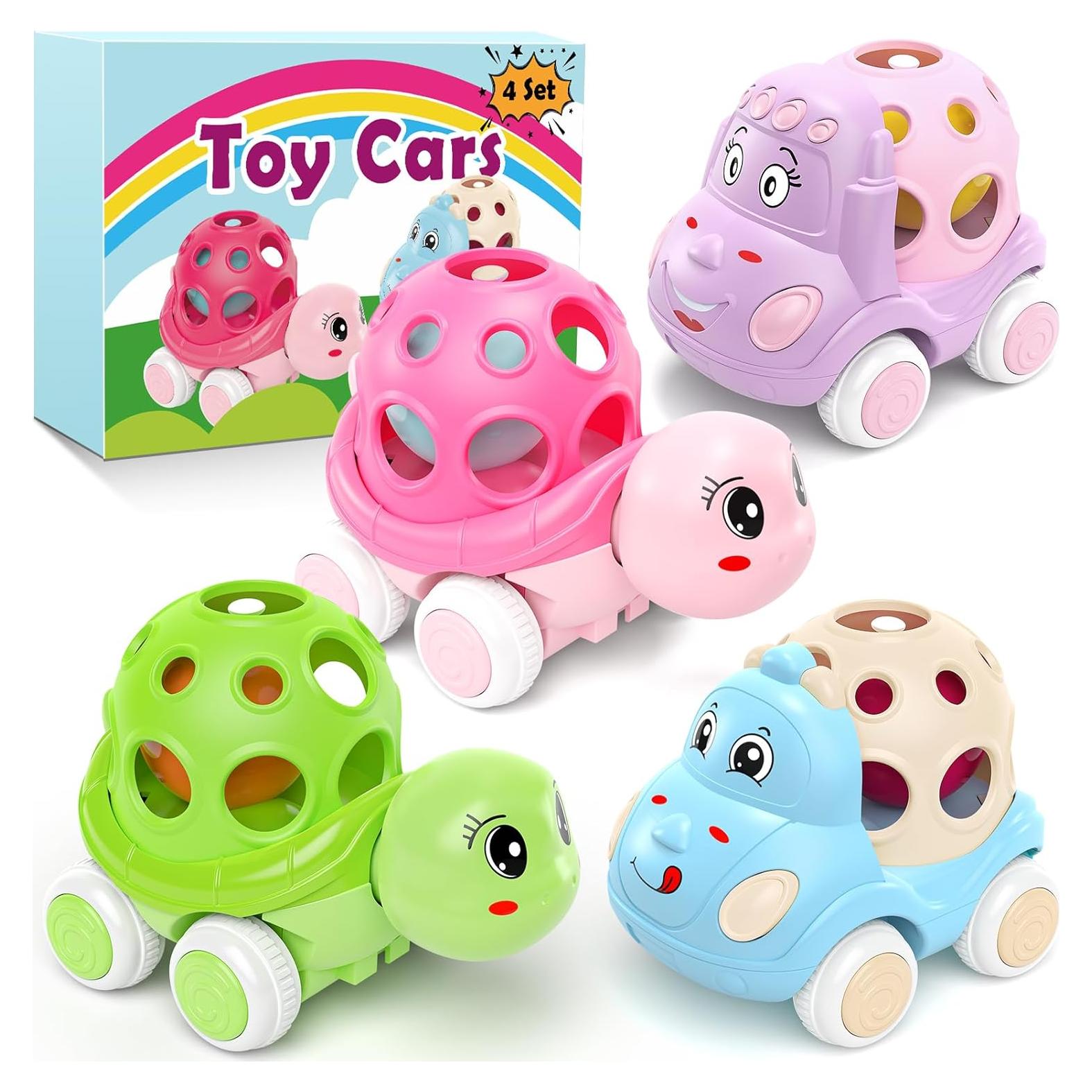 Set de 4 Coches de Juguete Rosa xFFFun para Niñas 3+ Años