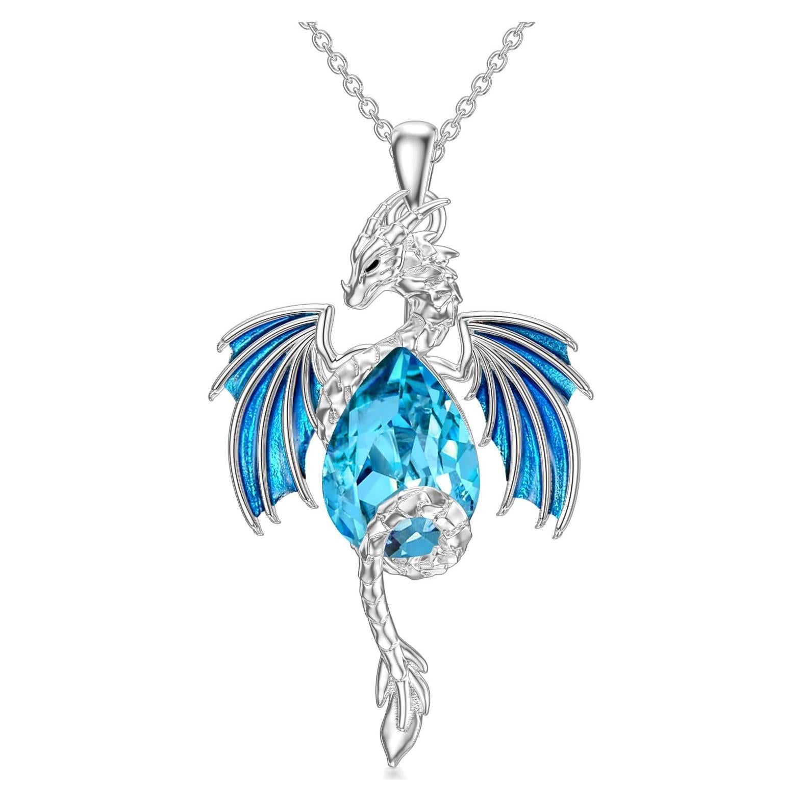 Collar de Dragón de Plata Esterlina 925 con Cristal Azul