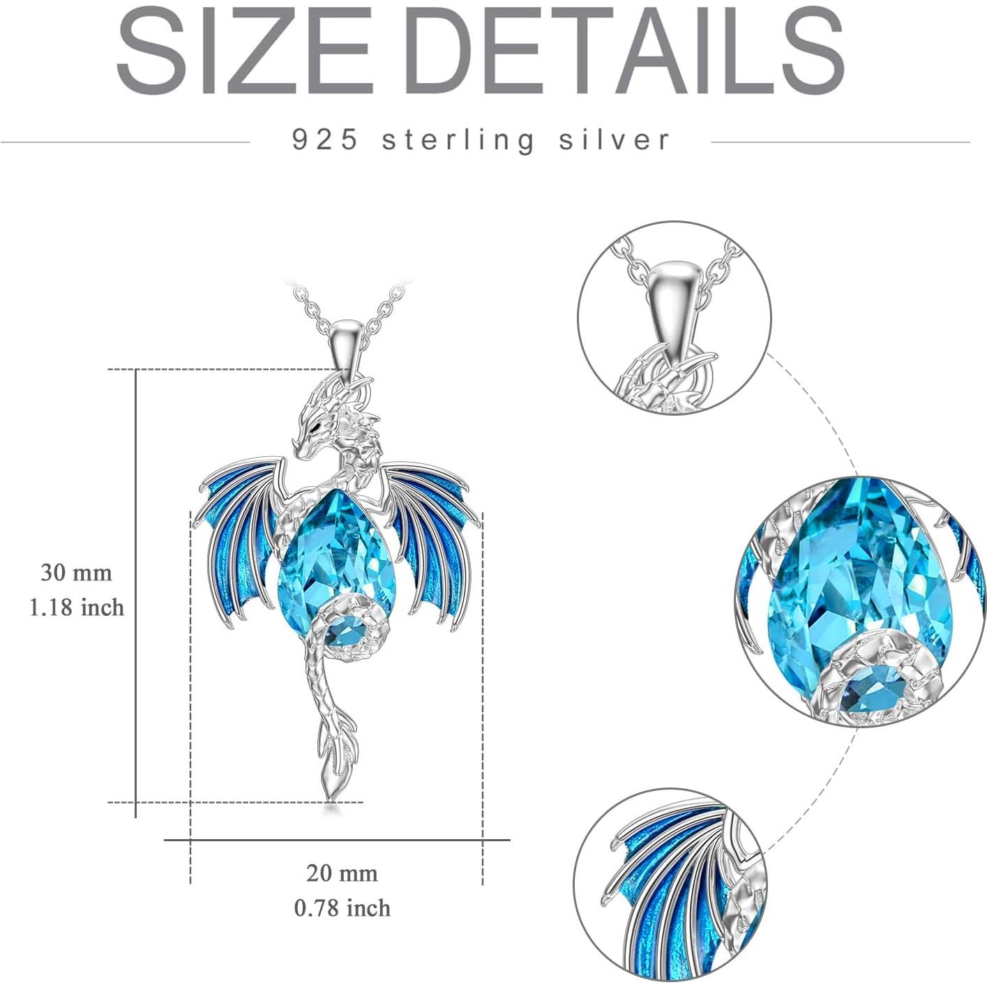 Collar de Dragón de Plata Esterlina 925 con Cristal Azul