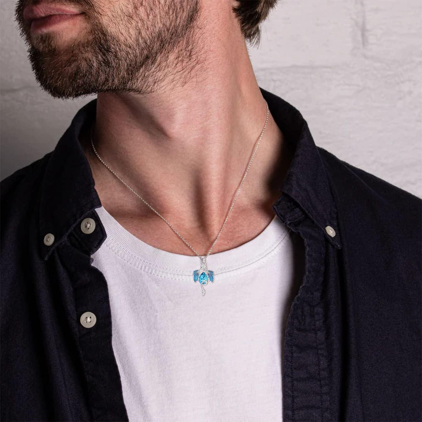 Collar de Dragón de Plata Esterlina 925 con Cristal Azul